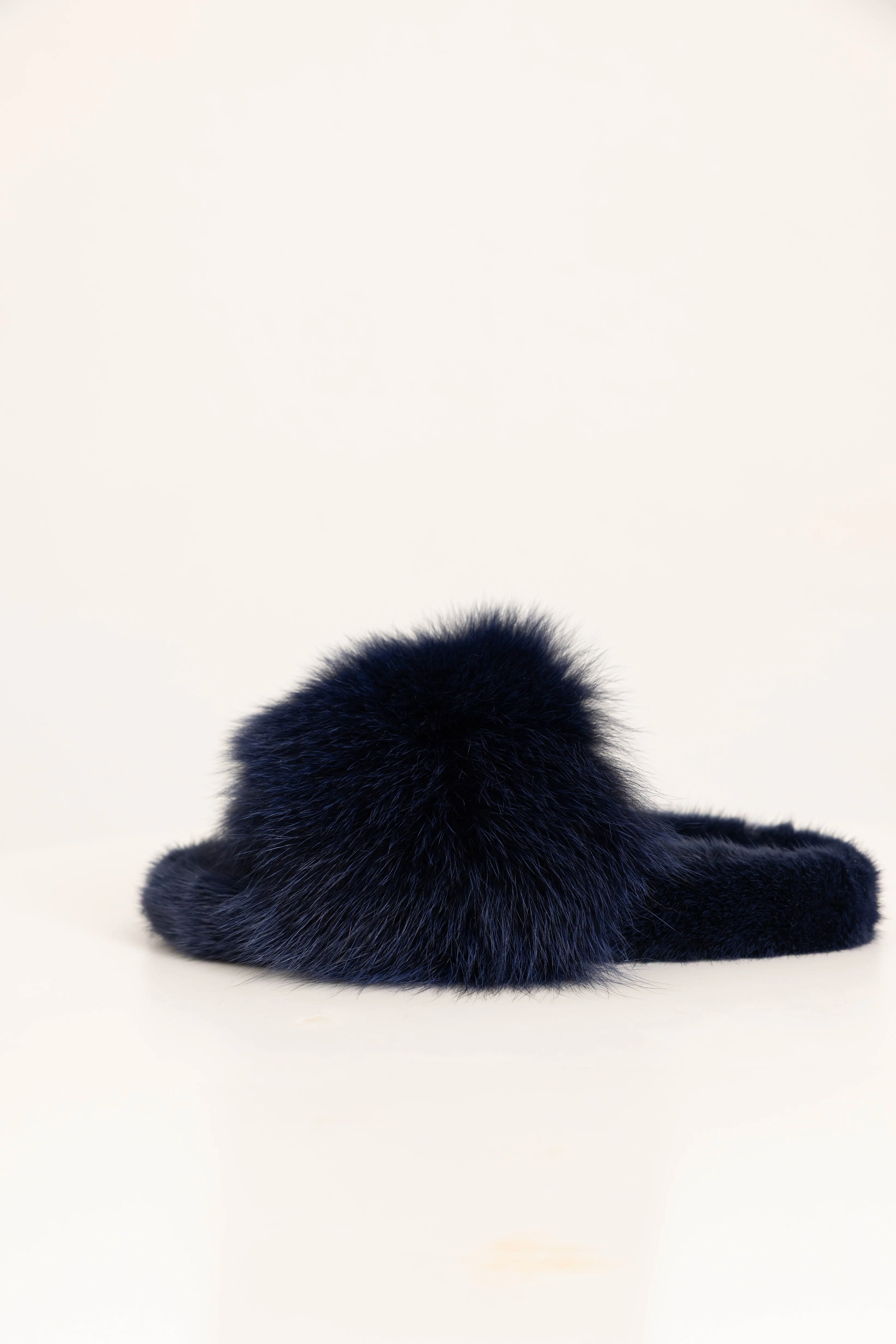 ASPEN - Slipper con fascia in volpe e bordatura in visone (Blu Notte) - Image 4