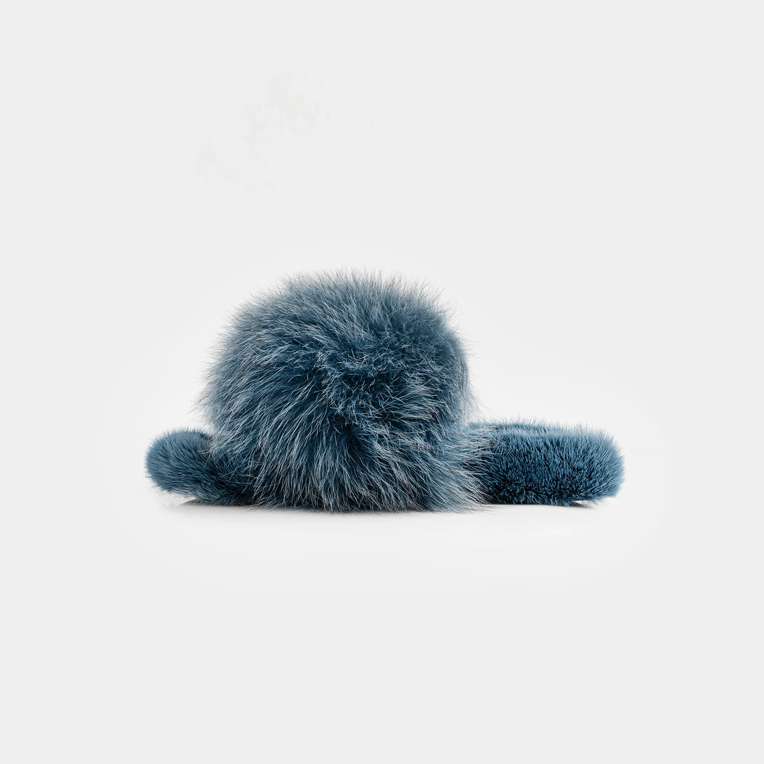 ASPEN - Slipper con fascia in volpe e bordatura in visone (Blu Oceano) - Image 3