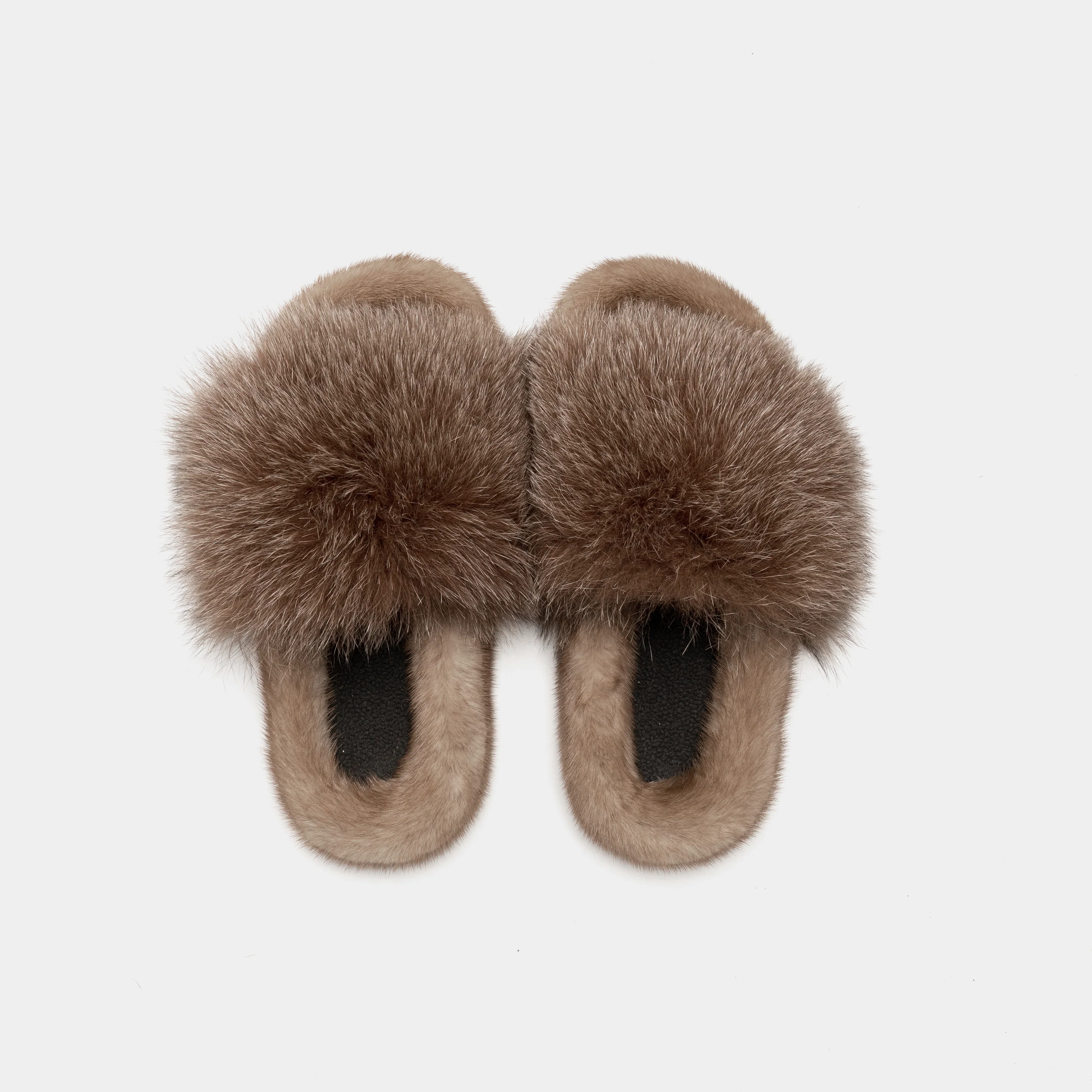 ASPEN - Slipper con fascia in volpe e bordatura in visone (Cammello) - Image 4