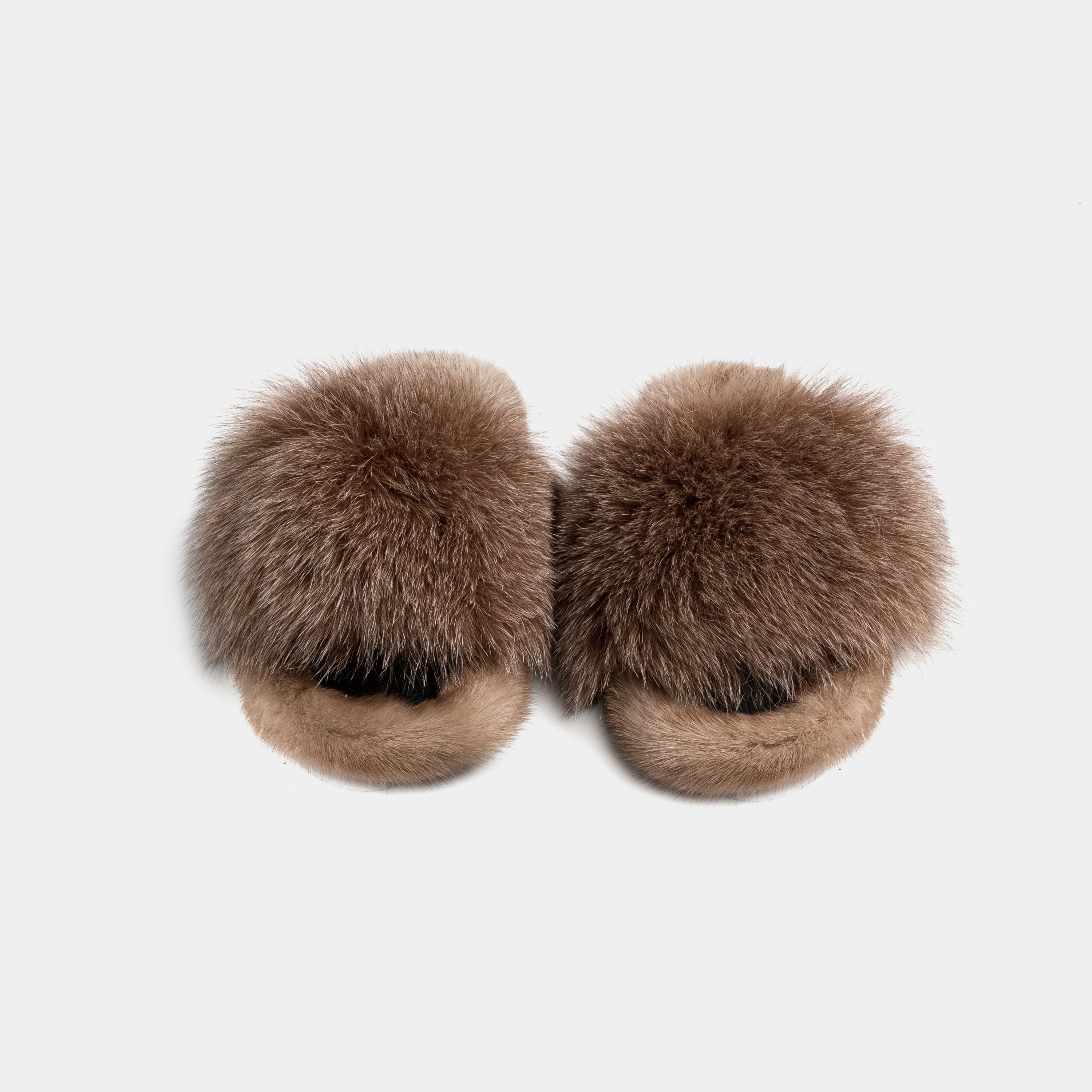 ASPEN - Slipper con fascia in volpe e bordatura in visone (Cammello) - Image 5