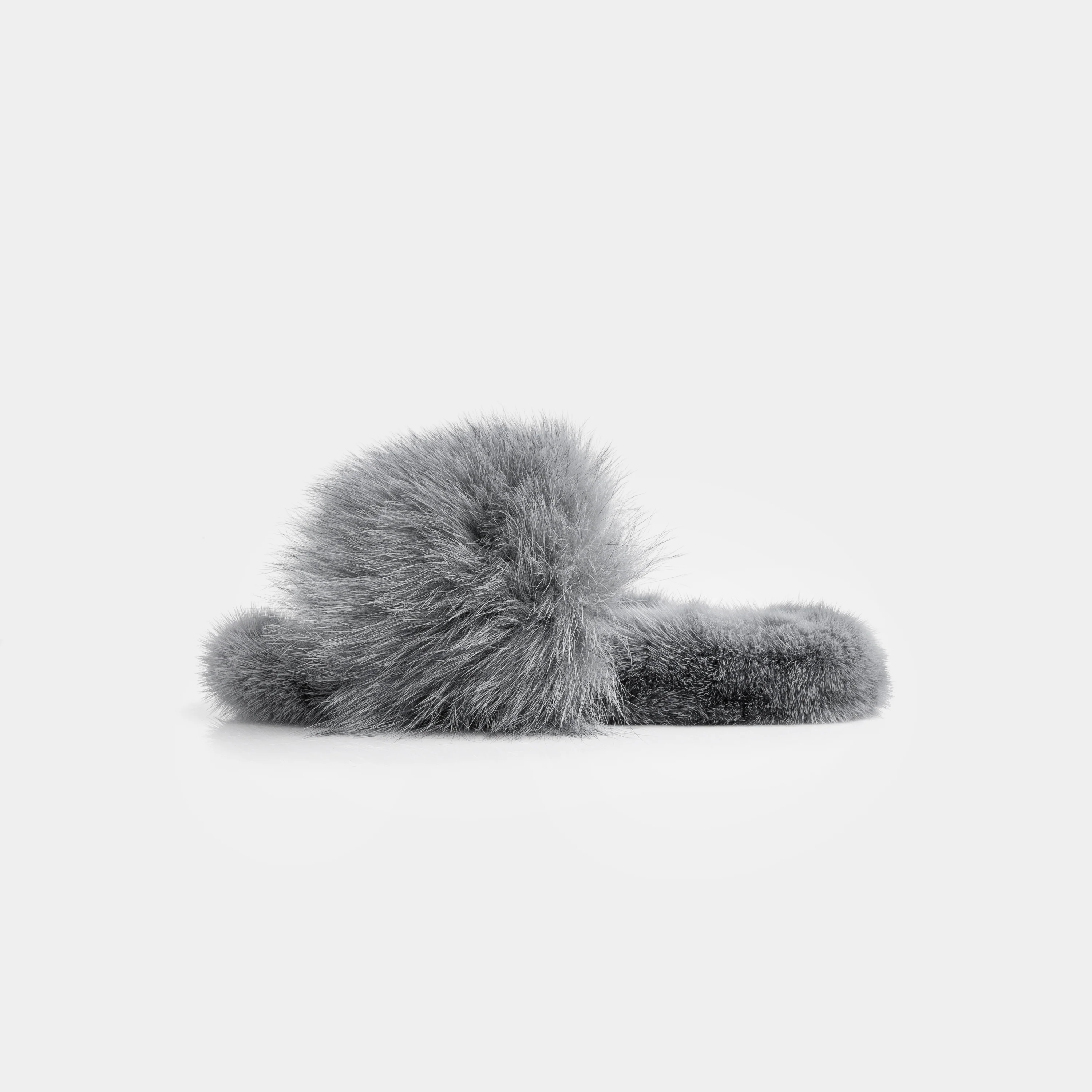 ASPEN - Slipper con fascia in volpe e bordatura in visone (Grigio) - Image 3