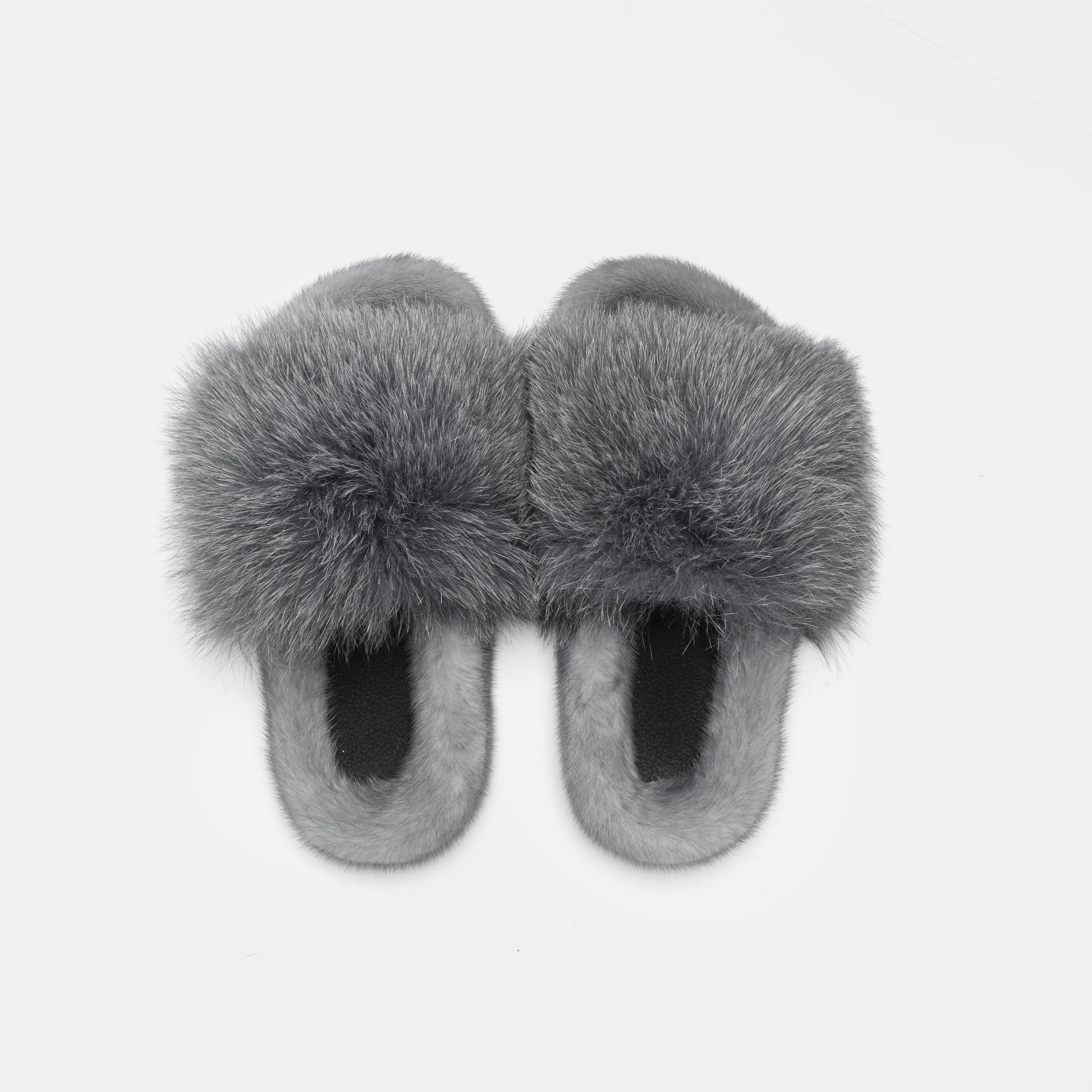 ASPEN - Slipper con fascia in volpe e bordatura in visone (Grigio) - Image 4