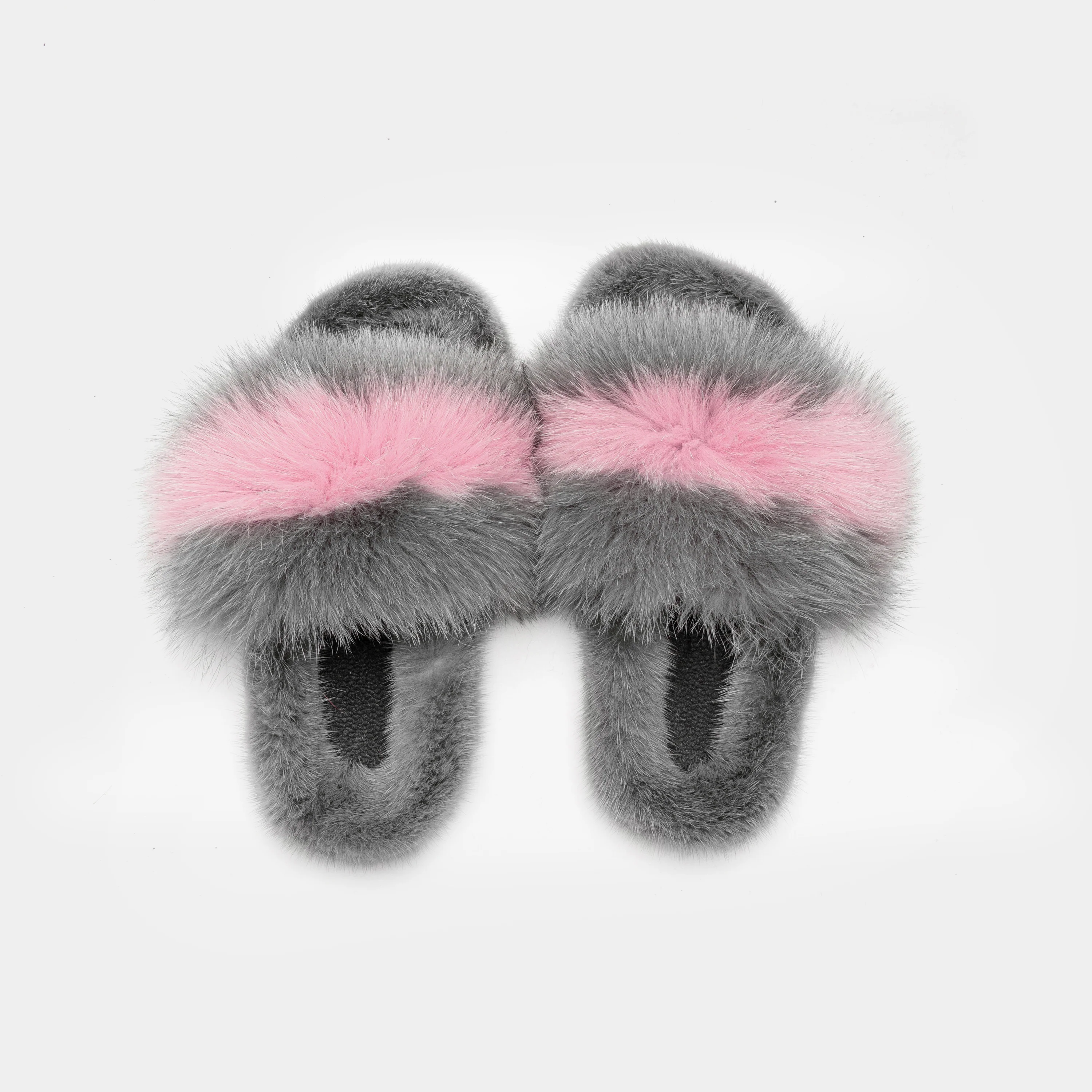 ASPEN - Slipper con fascia in volpe e bordatura in visone (Grigio/Rosa) - Image 4