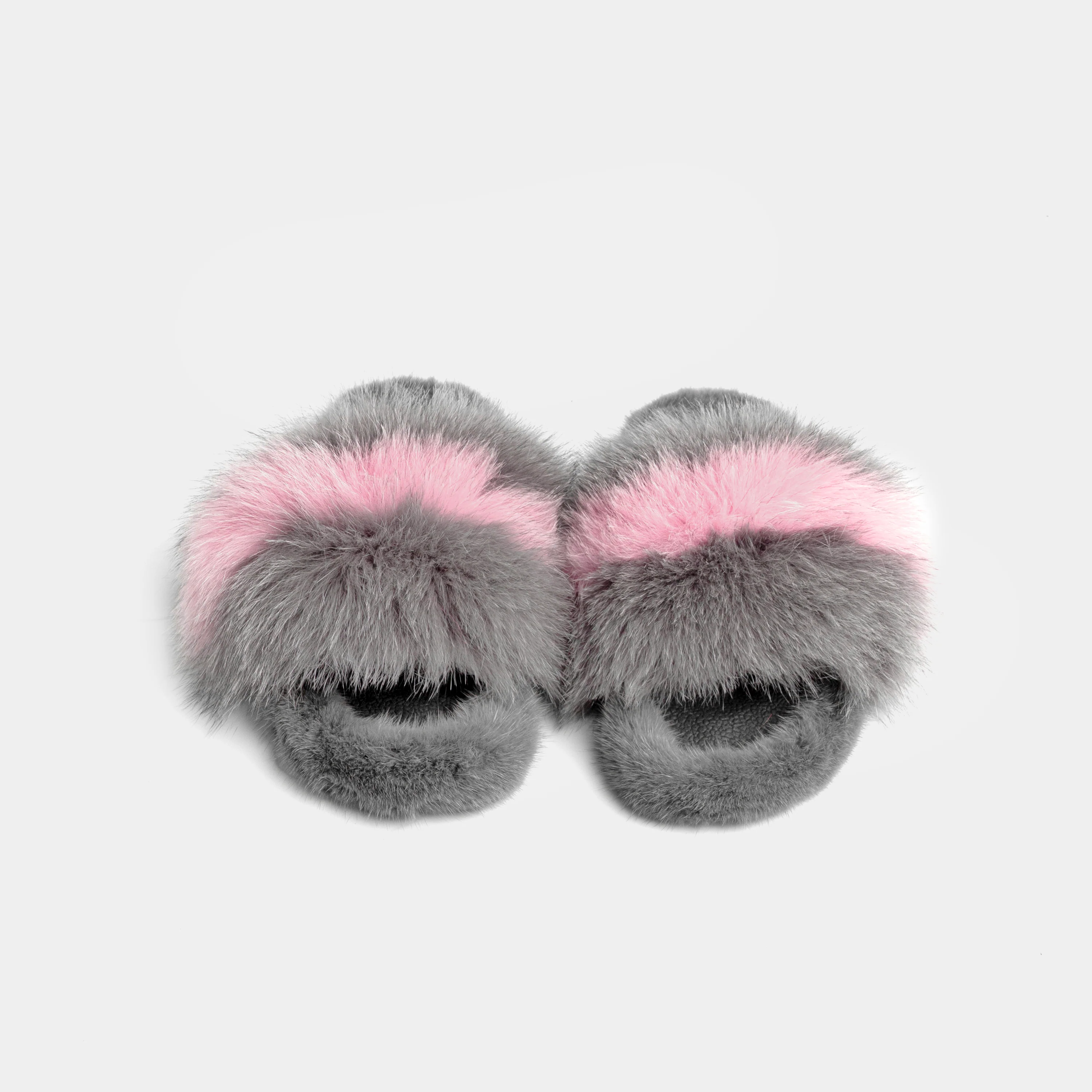 ASPEN - Slipper con fascia in volpe e bordatura in visone (Grigio/Rosa) - Image 5