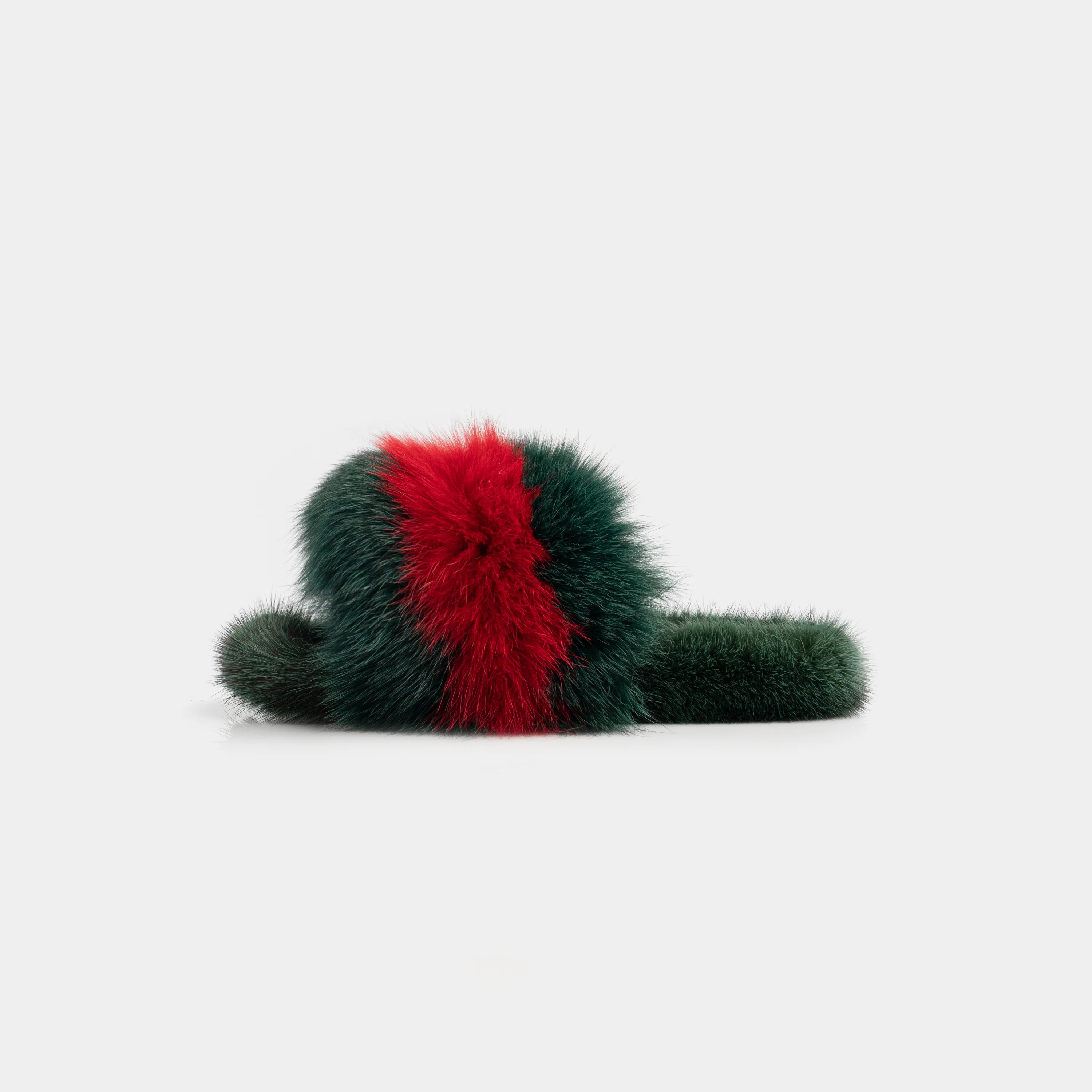 ASPEN - Slipper con fascia in volpe e bordatura in visone (Rosso/Verde) - Image 3