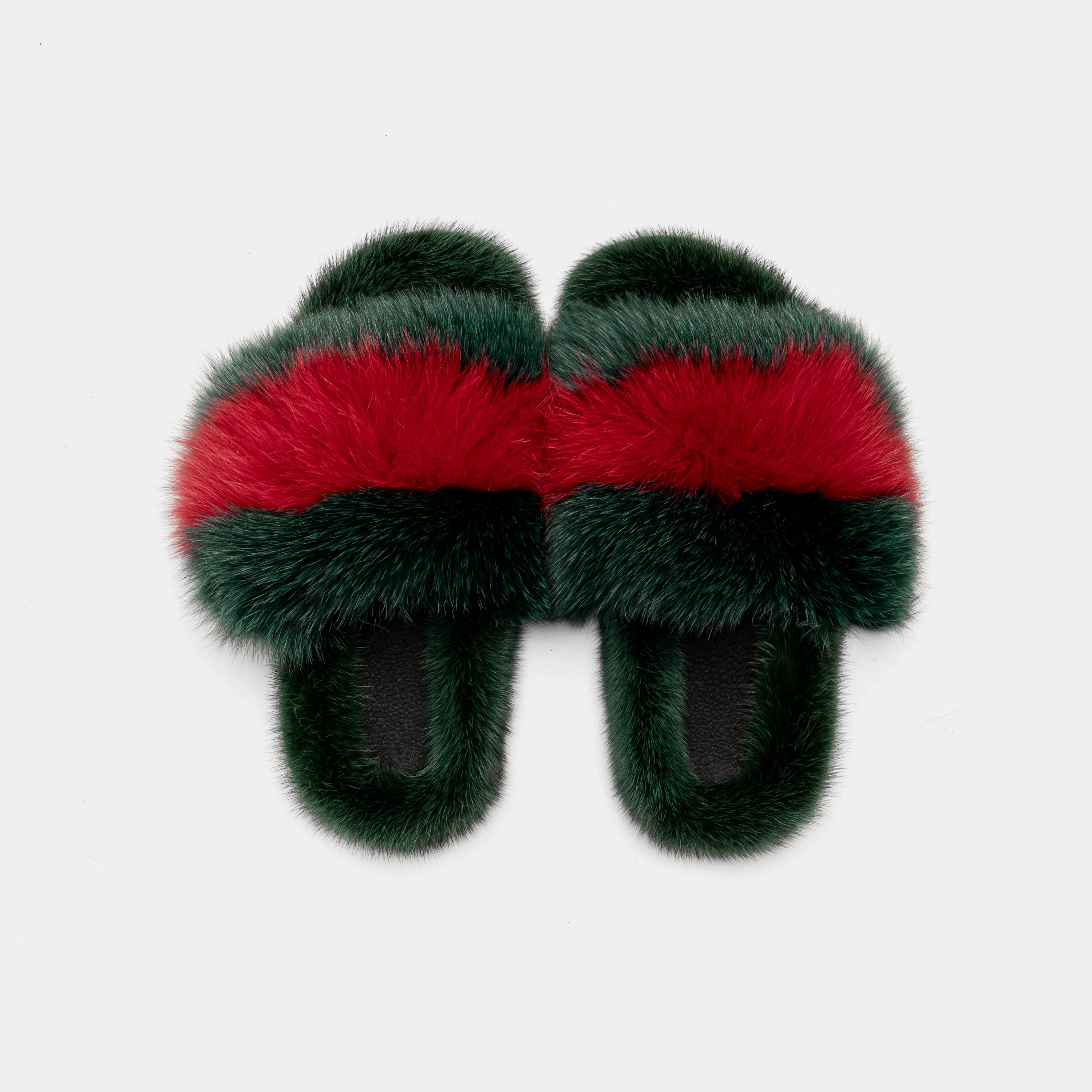 ASPEN - Slipper con fascia in volpe e bordatura in visone (Rosso/Verde) - Image 4