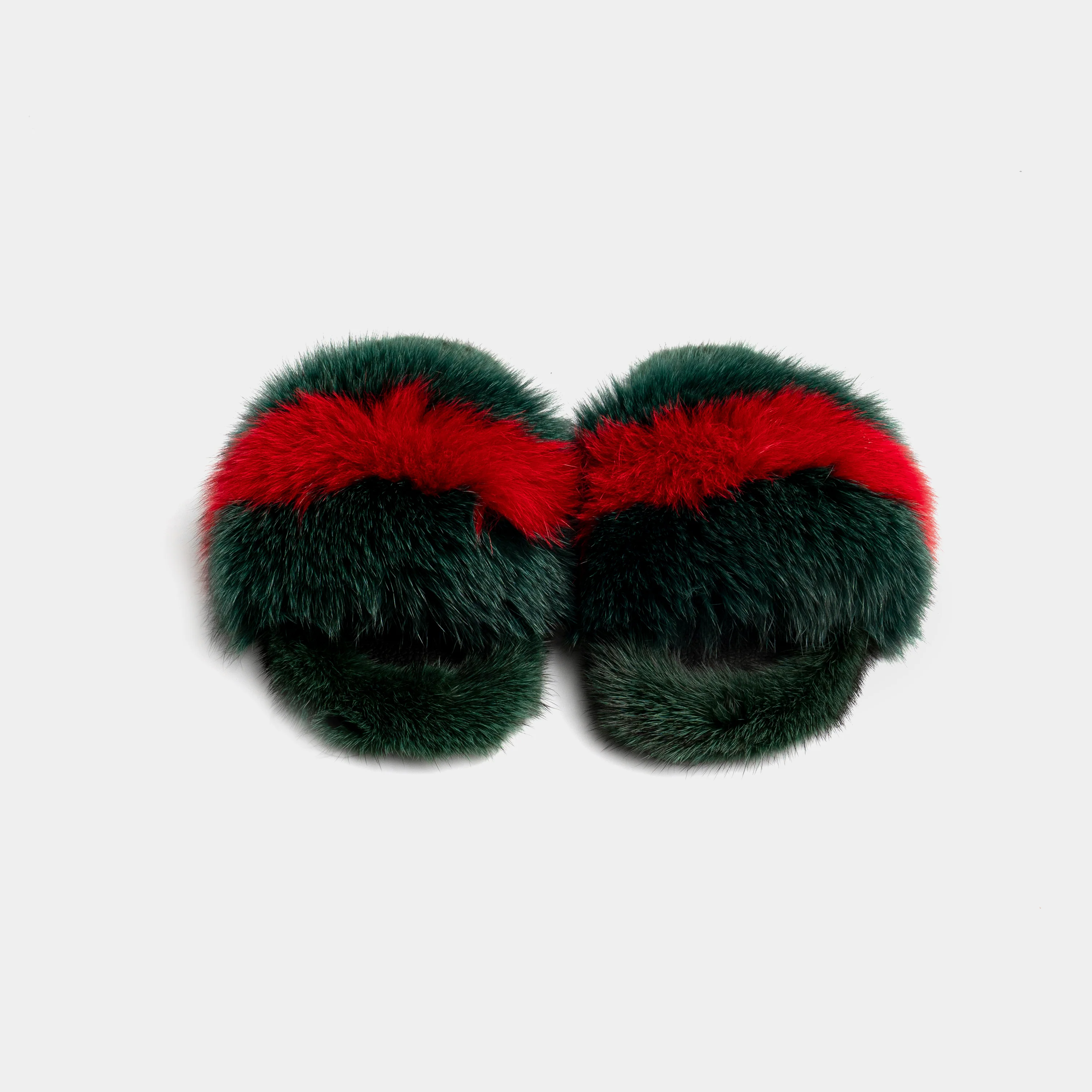 ASPEN - Slipper con fascia in volpe e bordatura in visone (Rosso/Verde) - Image 5