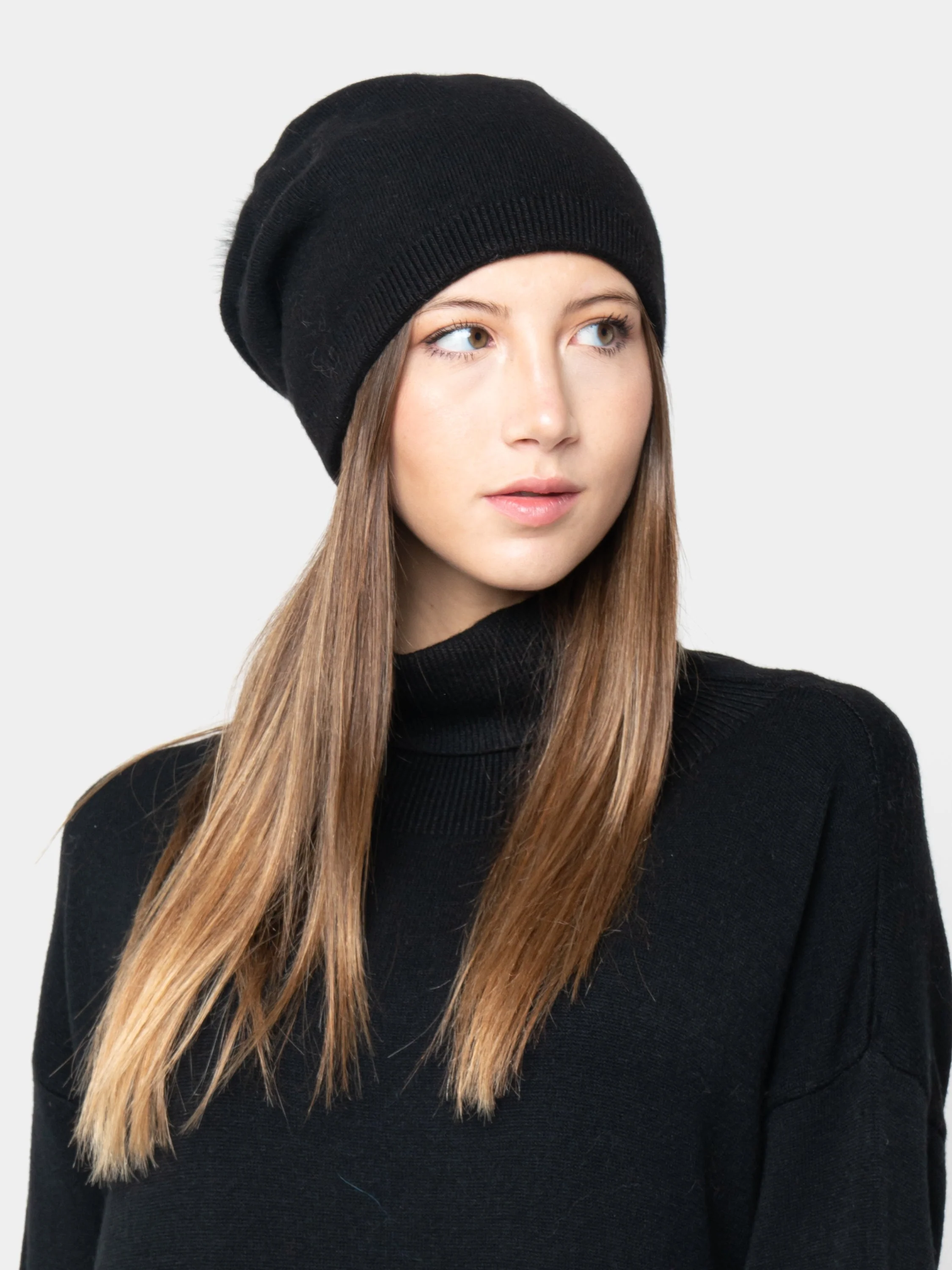 BUDAPEST - Cappello misto cashmere con pompon in volpe (Nero) - Image 2