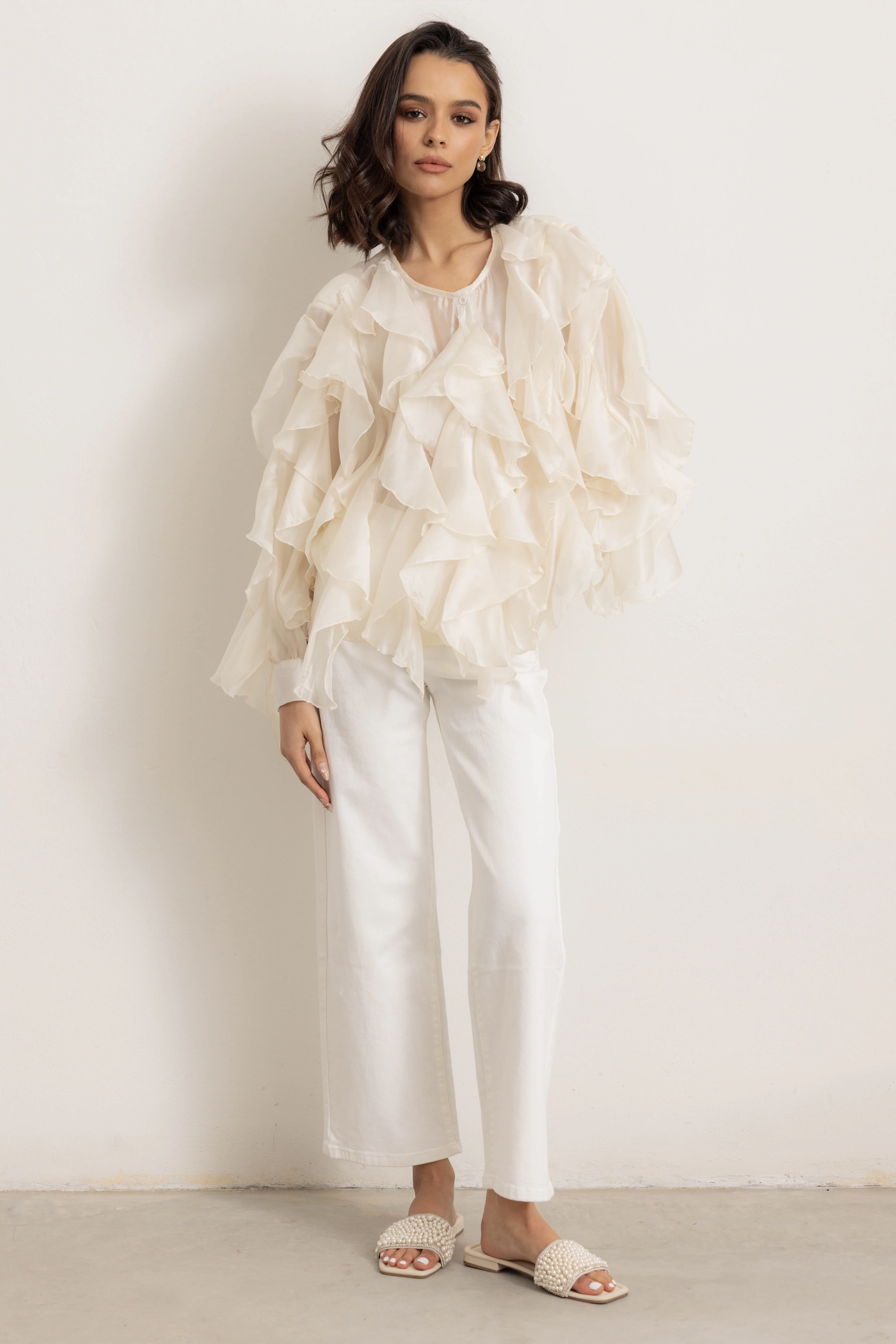 BUENOS AIRES - Camicia con balze (Bianco Avorio) - Image 3