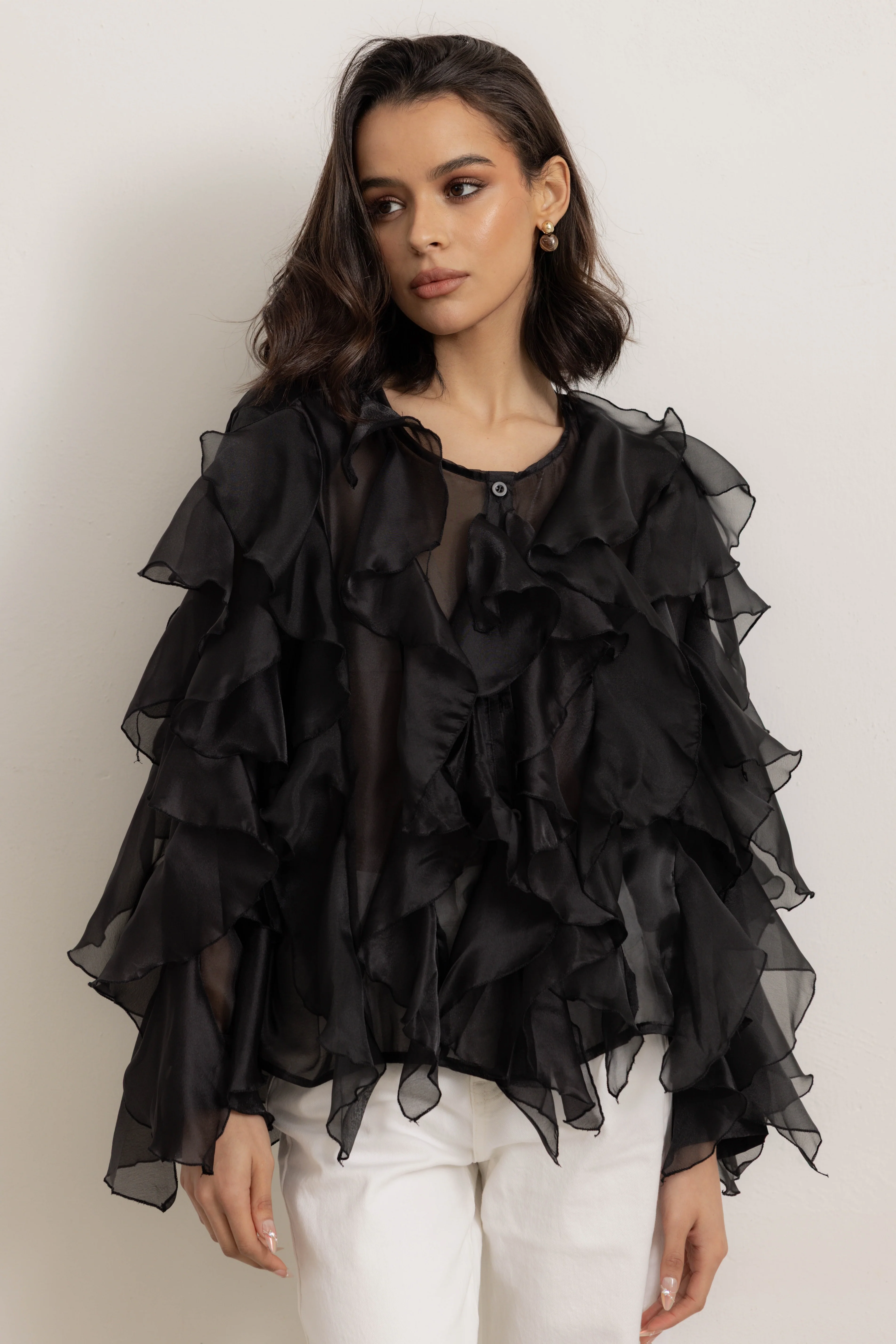 BUENOS AIRES - Camicia con balze (Nero) - Image 3