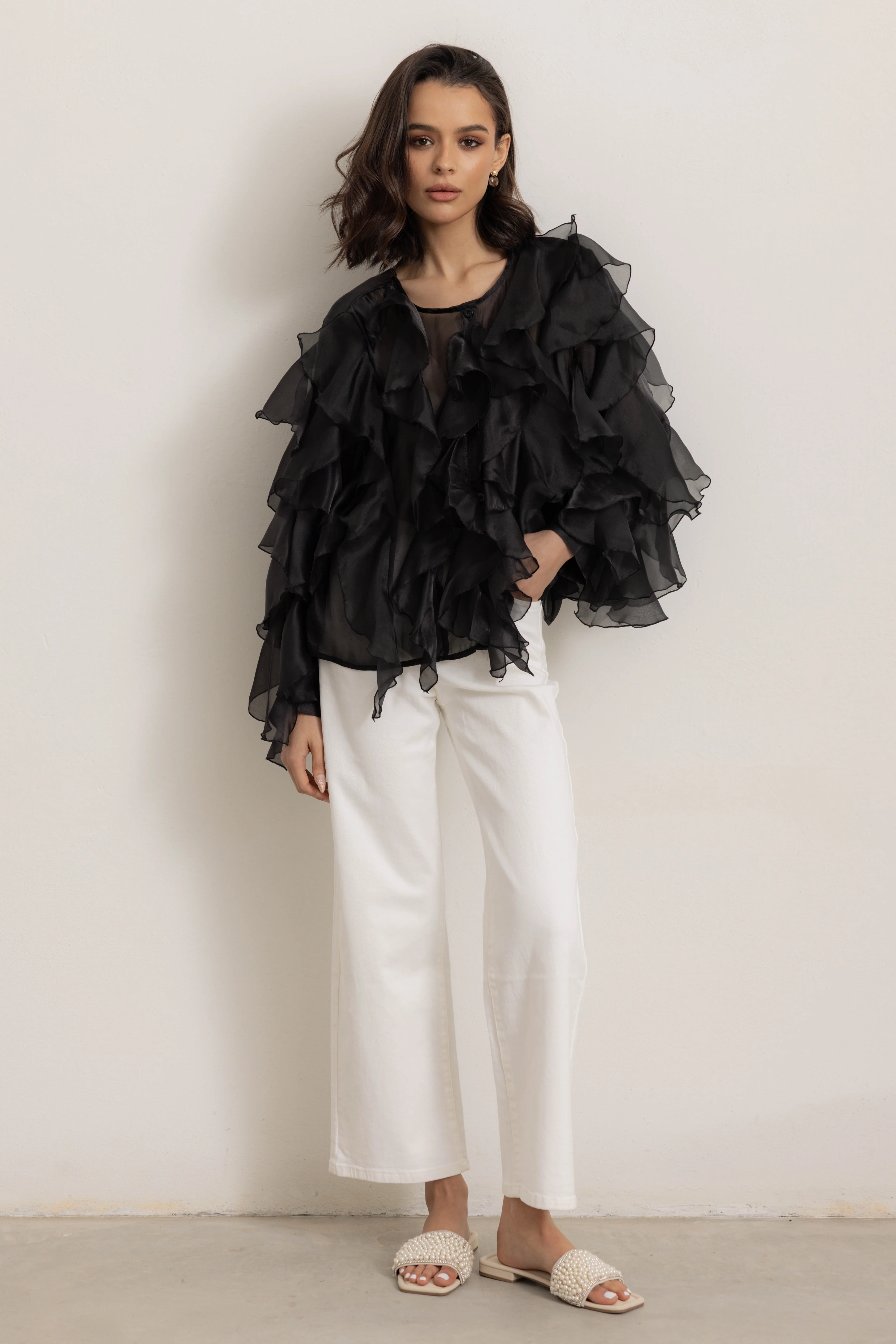 BUENOS AIRES - Camicia con balze (Nero) - Image 4