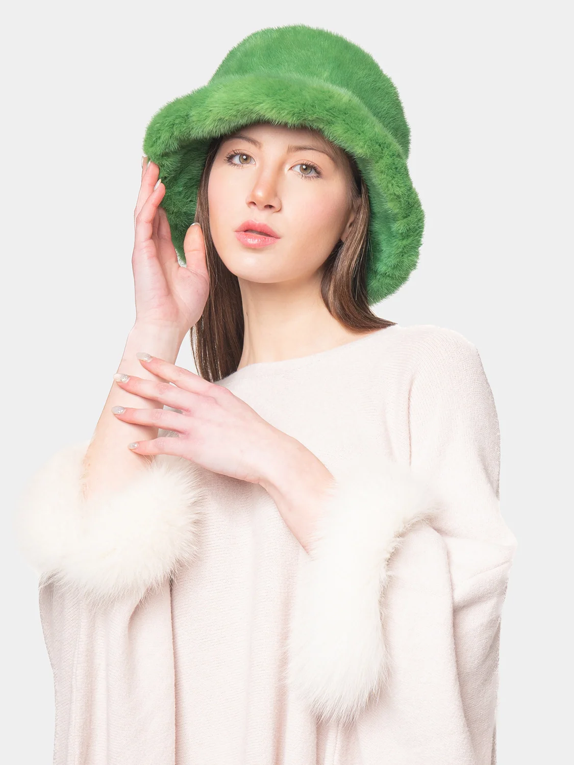 LIONE - Cappello Bucket in visone (Verde) - Image 3