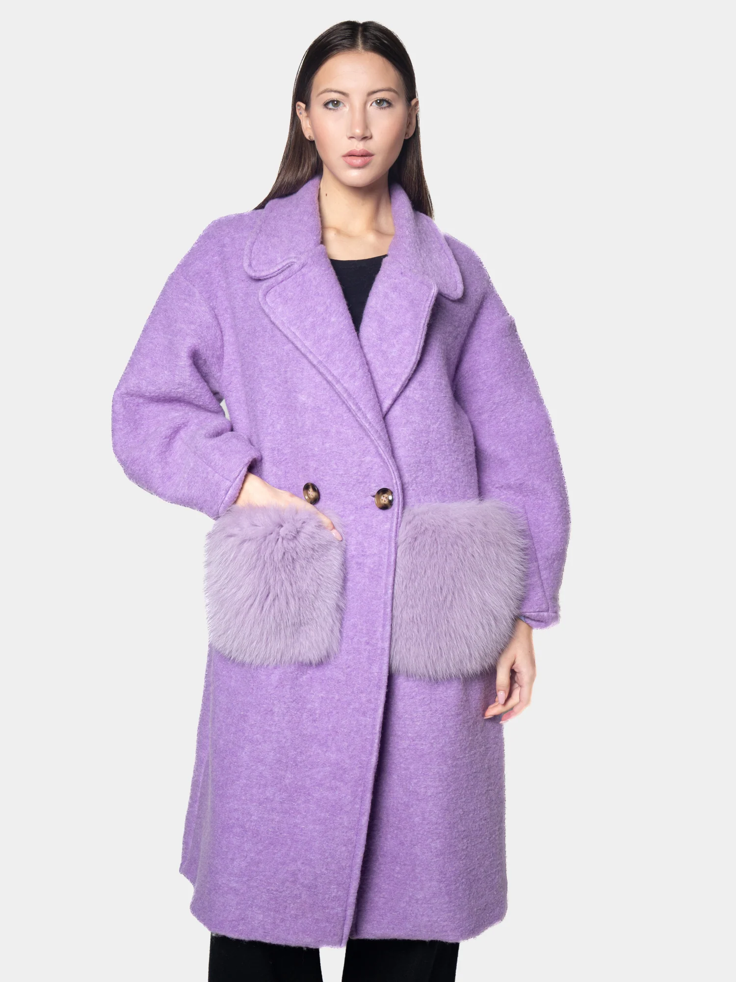 VIENNA - Cappotto con tasche in volpe (Lilla) - Image 3