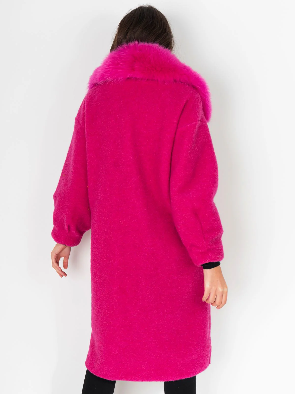 STOCCOLMA - Cappotto con tasche e bordatura collo in volpe (Fucsia) - Image 6