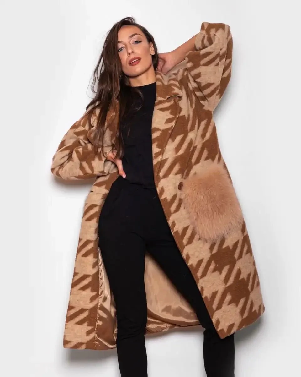 VIENNA Fantasia - Cappotto con tasche in volpe (Marrone/Beige) - Image 5