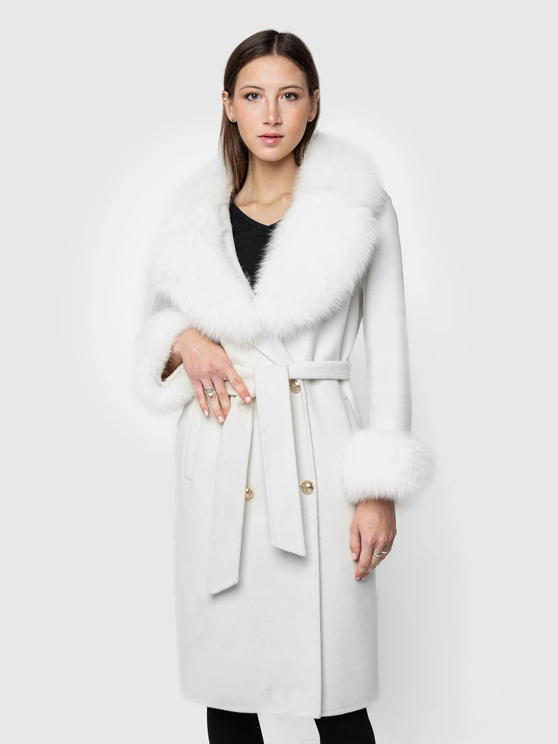 DUBLINO - Cappotto in cashmere con bordatura collo e polsini in volpe (Bianco)
