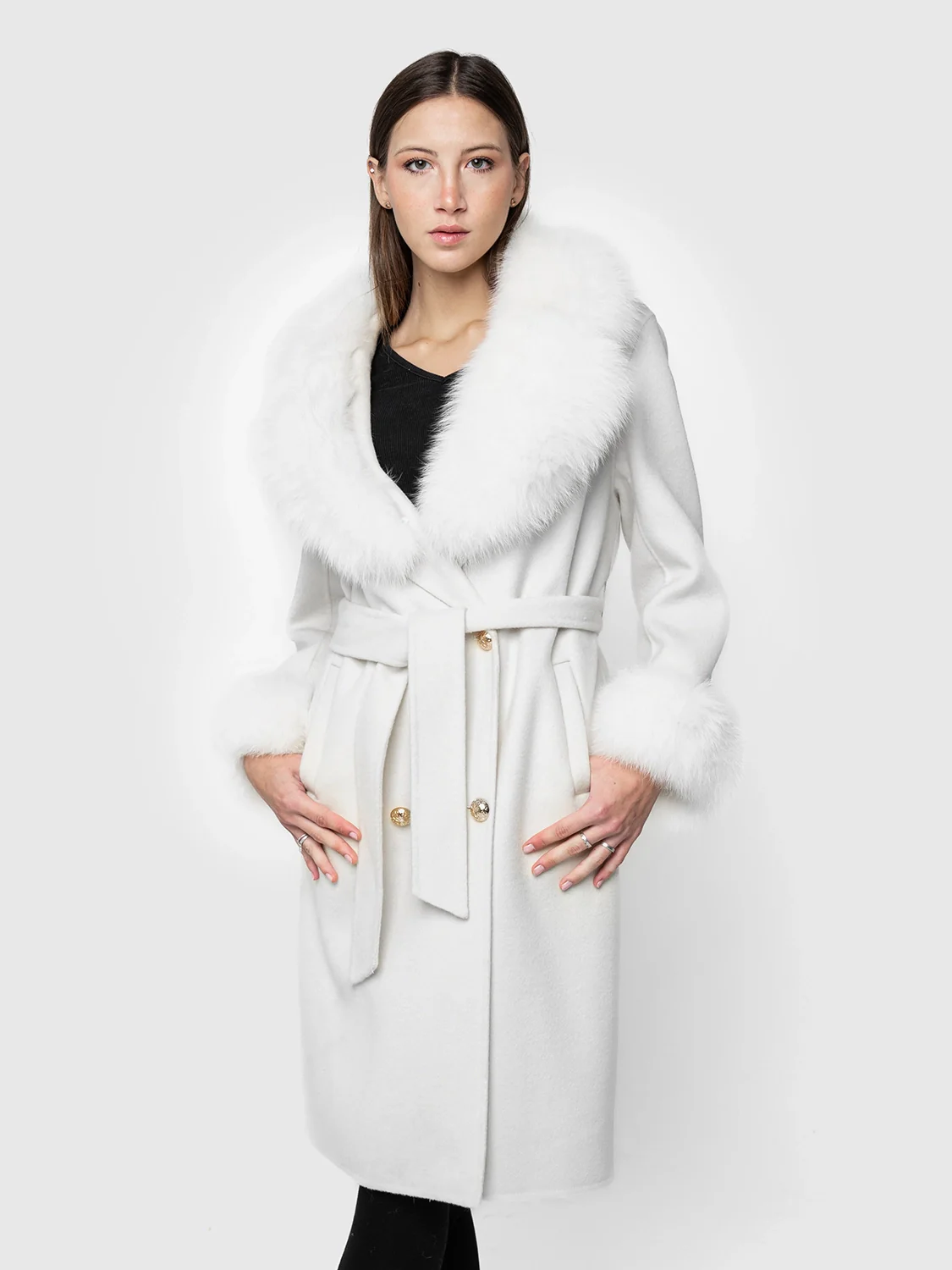 DUBLINO - Cappotto in cashmere con bordatura collo e polsini in volpe (Bianco) - Image 2