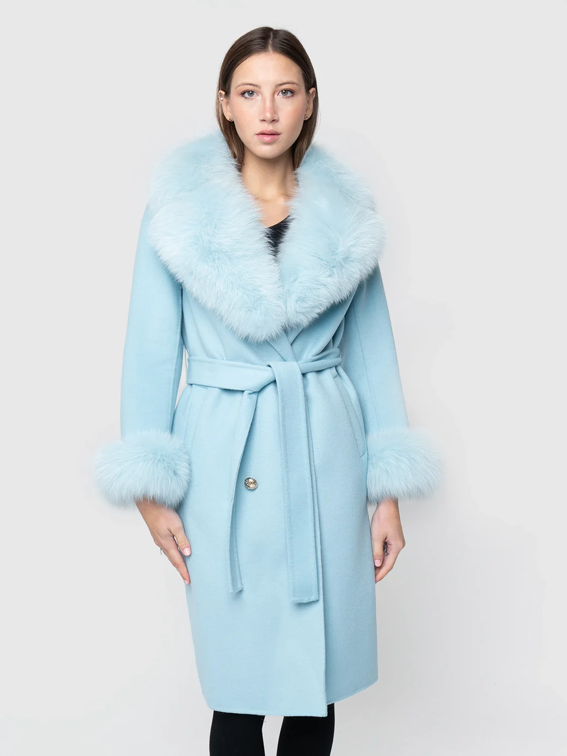 DUBLINO - Cappotto in cashmere con bordatura collo e polsini in volpe (Azzurro) - Image 3