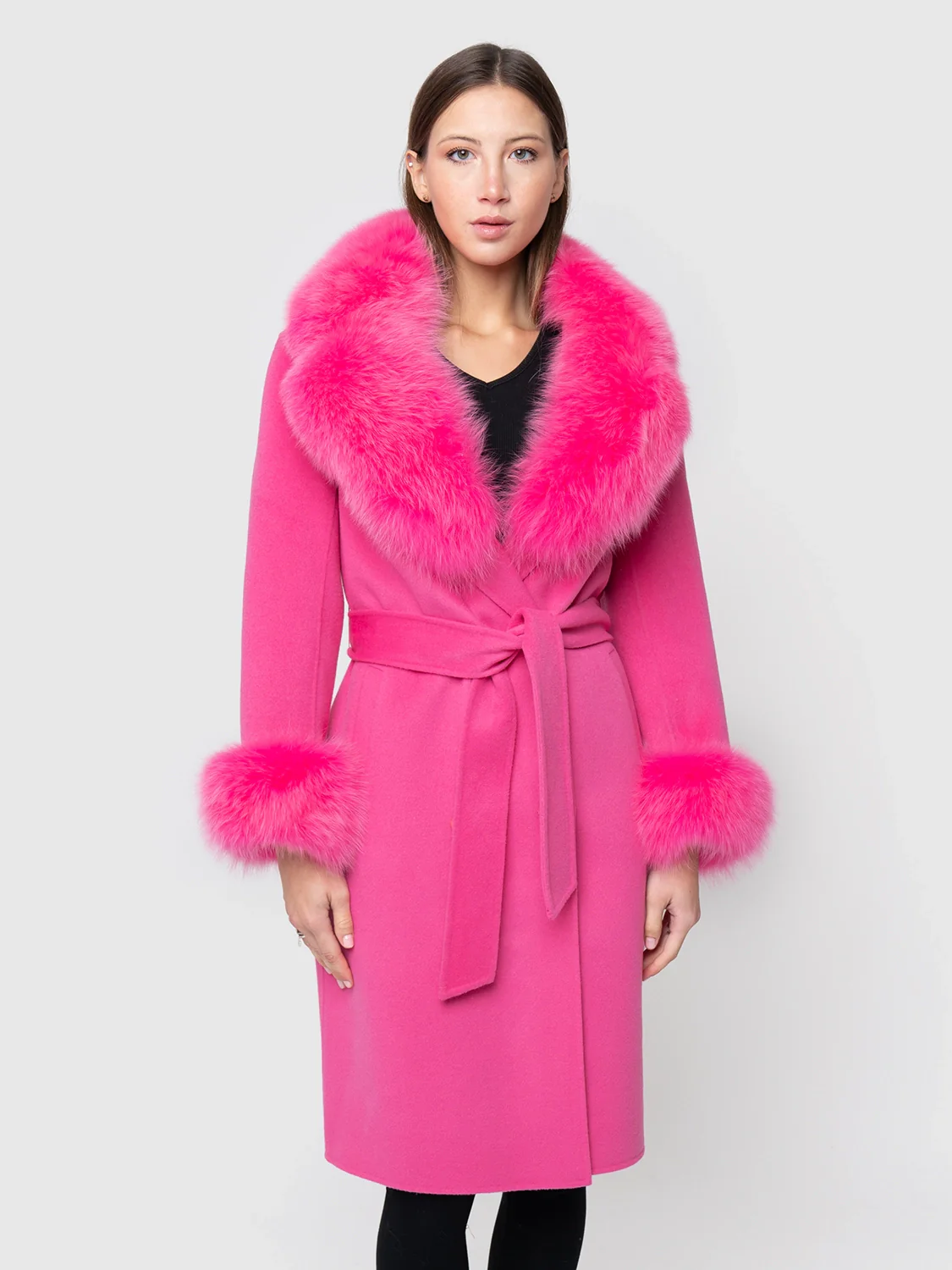 DUBLINO - Cappotto in cashmere con bordatura collo e polsini in volpe (Fucsia) - Image 3