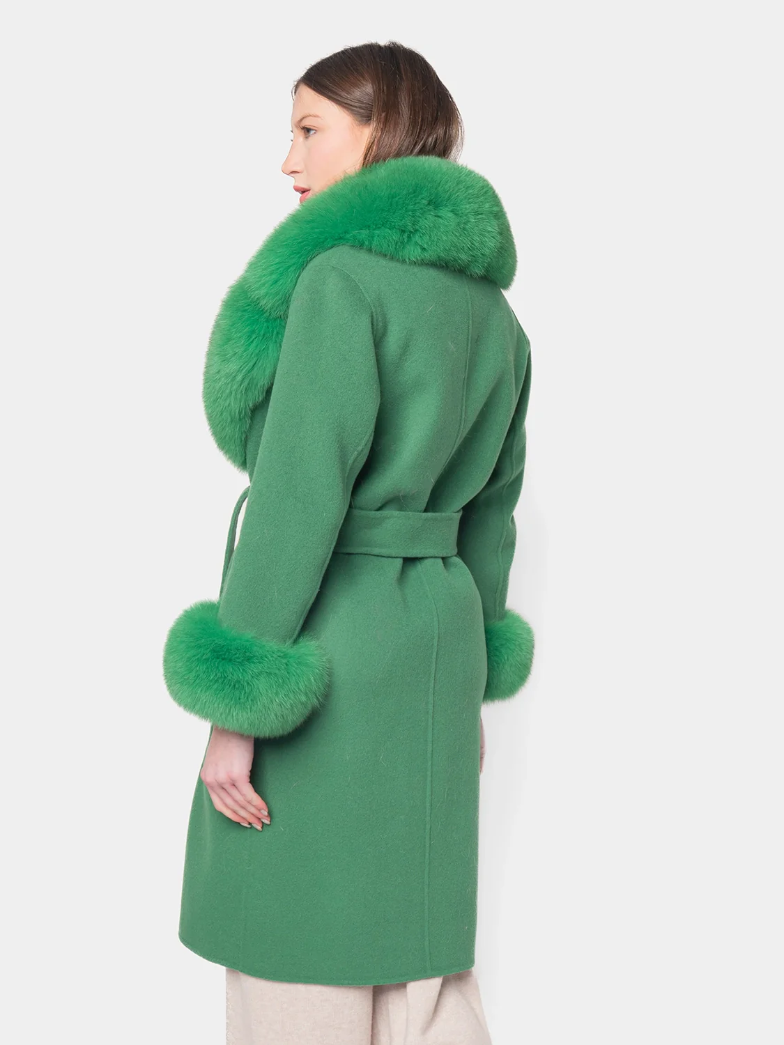 DUBLINO - Cappotto in cashmere con bordatura collo e polsini in volpe (Verde) - Image 5