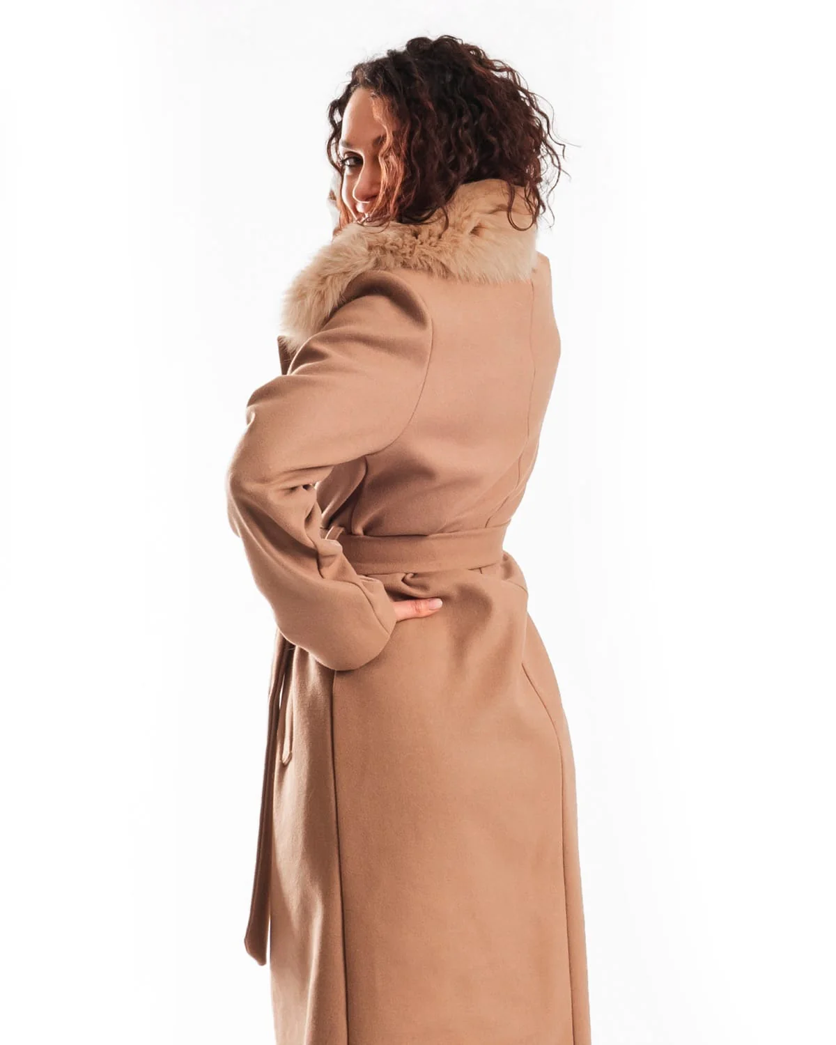 NEW YORK - Cappotto con fusciacca e bordatura collo in volpe (Marrone) - Image 4