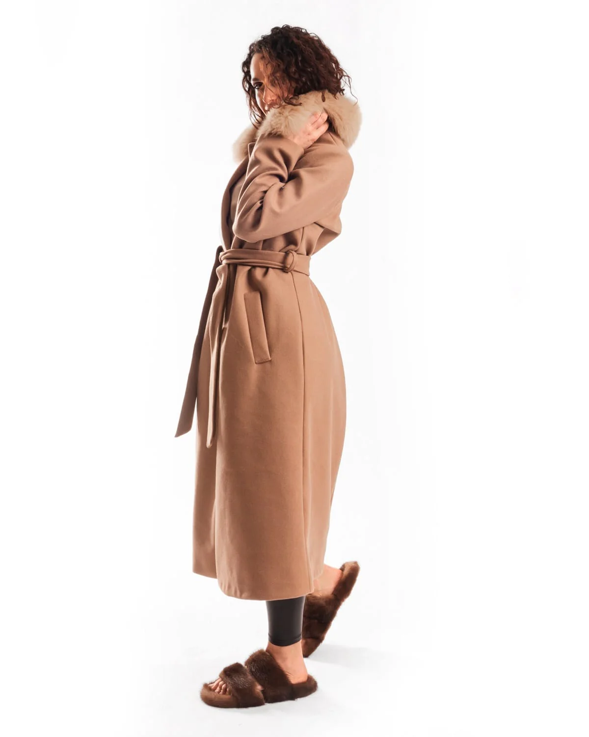 NEW YORK - Cappotto con fusciacca e bordatura collo in volpe (Marrone) - Image 7