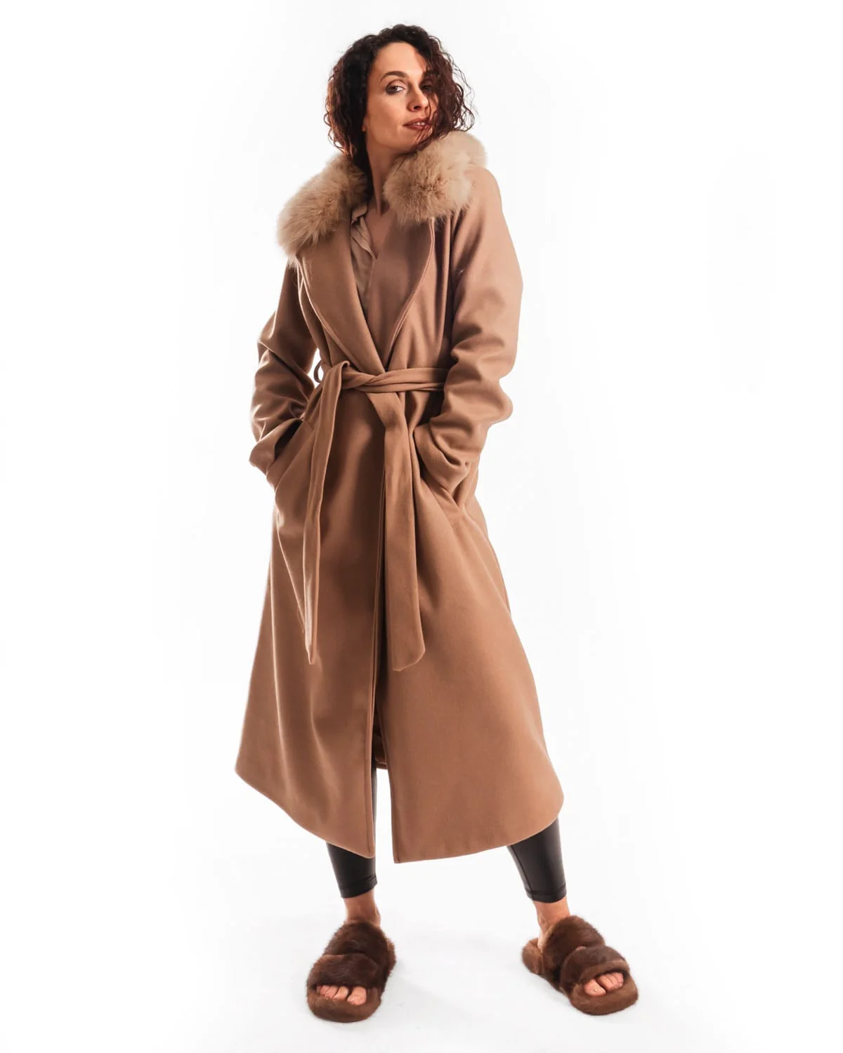 NEW YORK - Cappotto con fusciacca e bordatura collo in volpe (Marrone) - Image 9