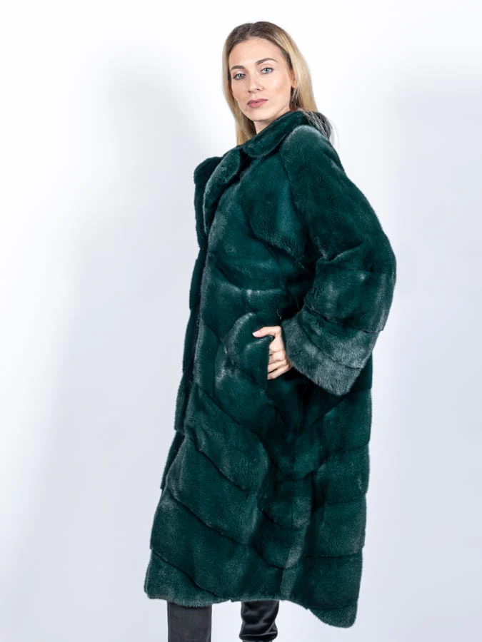 LAYTON - Cappotto in visone con collo revers (Verde scuro) - Image 2