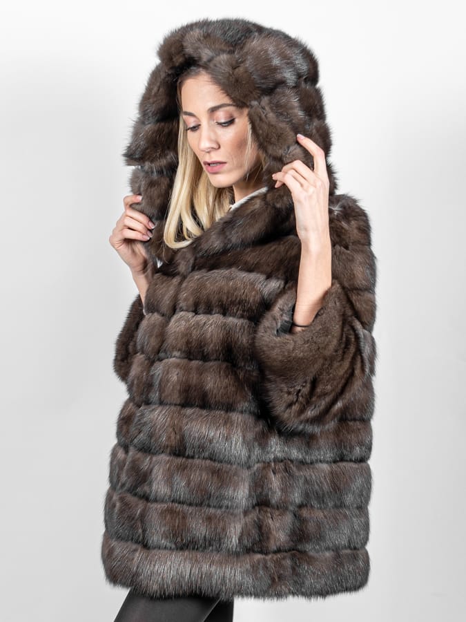 HUSTON - Cappotto in zibellino con cappuccio - Image 3