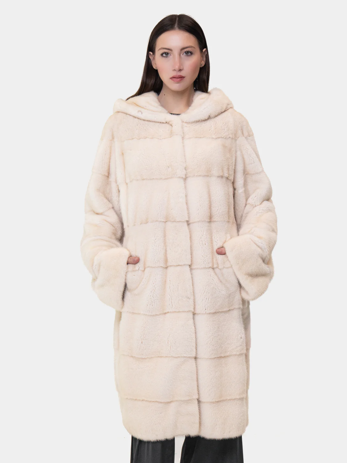 LOS ANGELES - Cappotto in visone con cappuccio (Panna) - Image 2