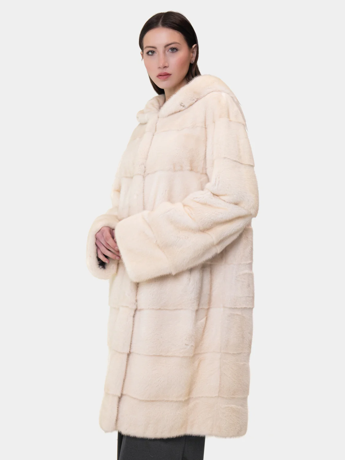 LOS ANGELES - Cappotto in visone con cappuccio (Panna) - Image 4