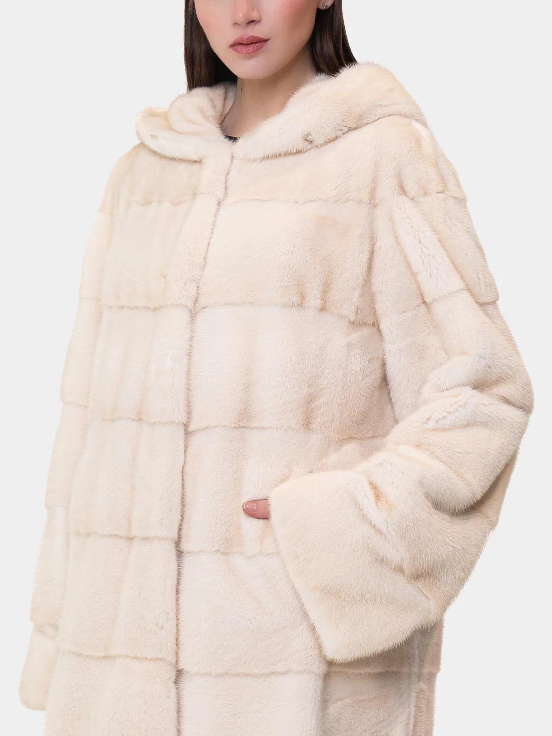 LOS ANGELES - Cappotto in visone con cappuccio (Panna) - Image 5