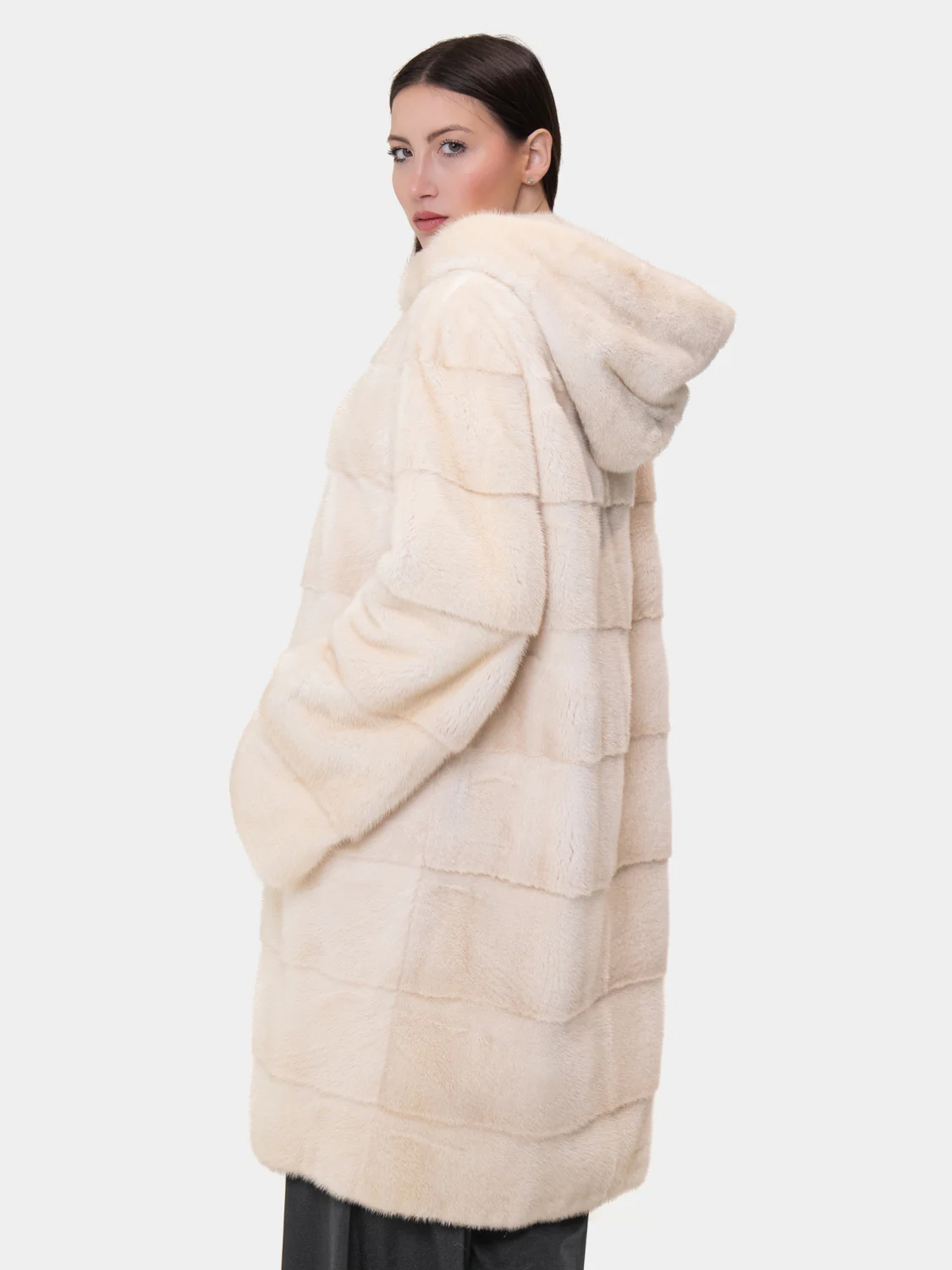 LOS ANGELES - Cappotto in visone con cappuccio (Panna) - Image 7