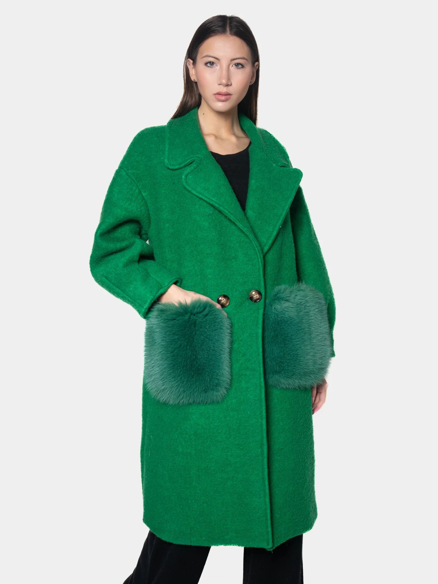 VIENNA - Cappotto con tasche in volpe (Verde) - Image 3
