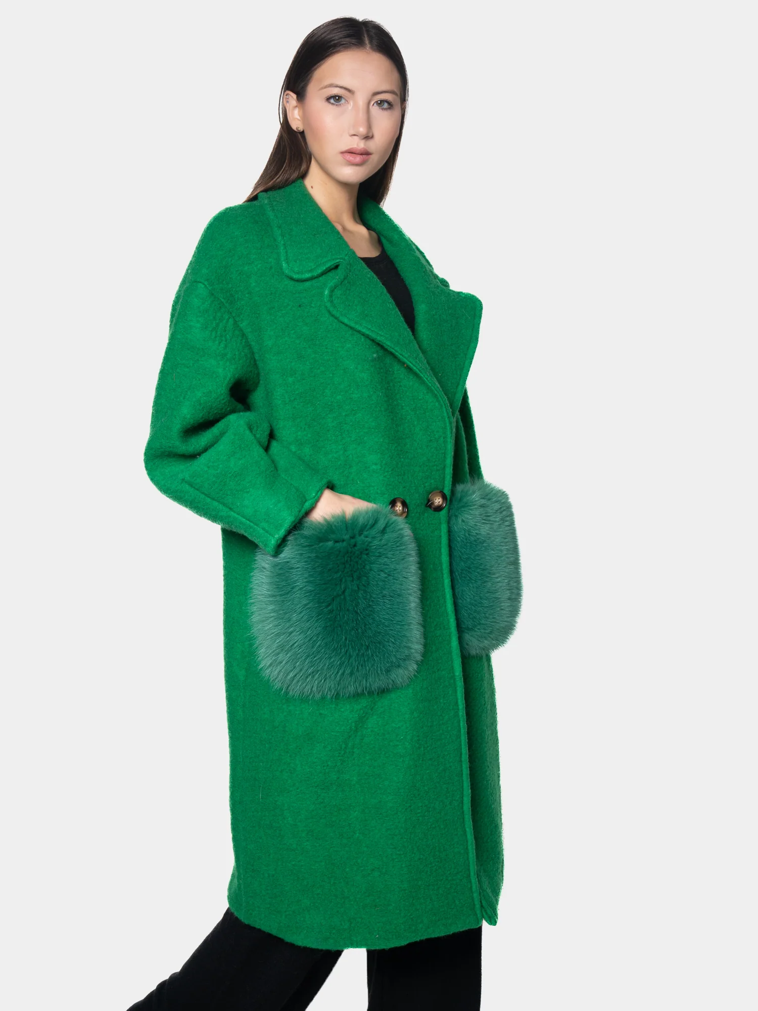 VIENNA - Cappotto con tasche in volpe (Verde) - Image 5