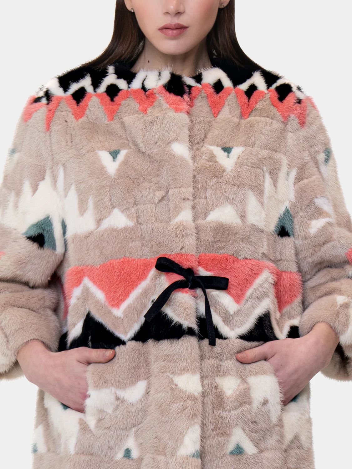 MARYLAND - Cappotto in visone con intarsi - Mod. Kimono (Beige/Nero/Salmone/Bianco/Azzurro) - Image 3