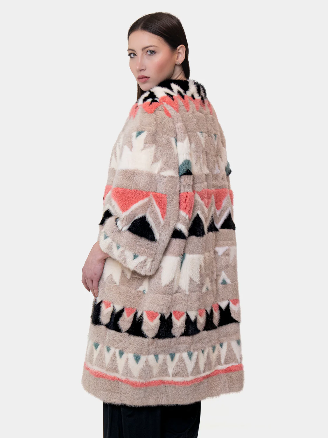 MARYLAND - Cappotto in visone con intarsi - Mod. Kimono (Beige/Nero/Salmone/Bianco/Azzurro) - Image 7