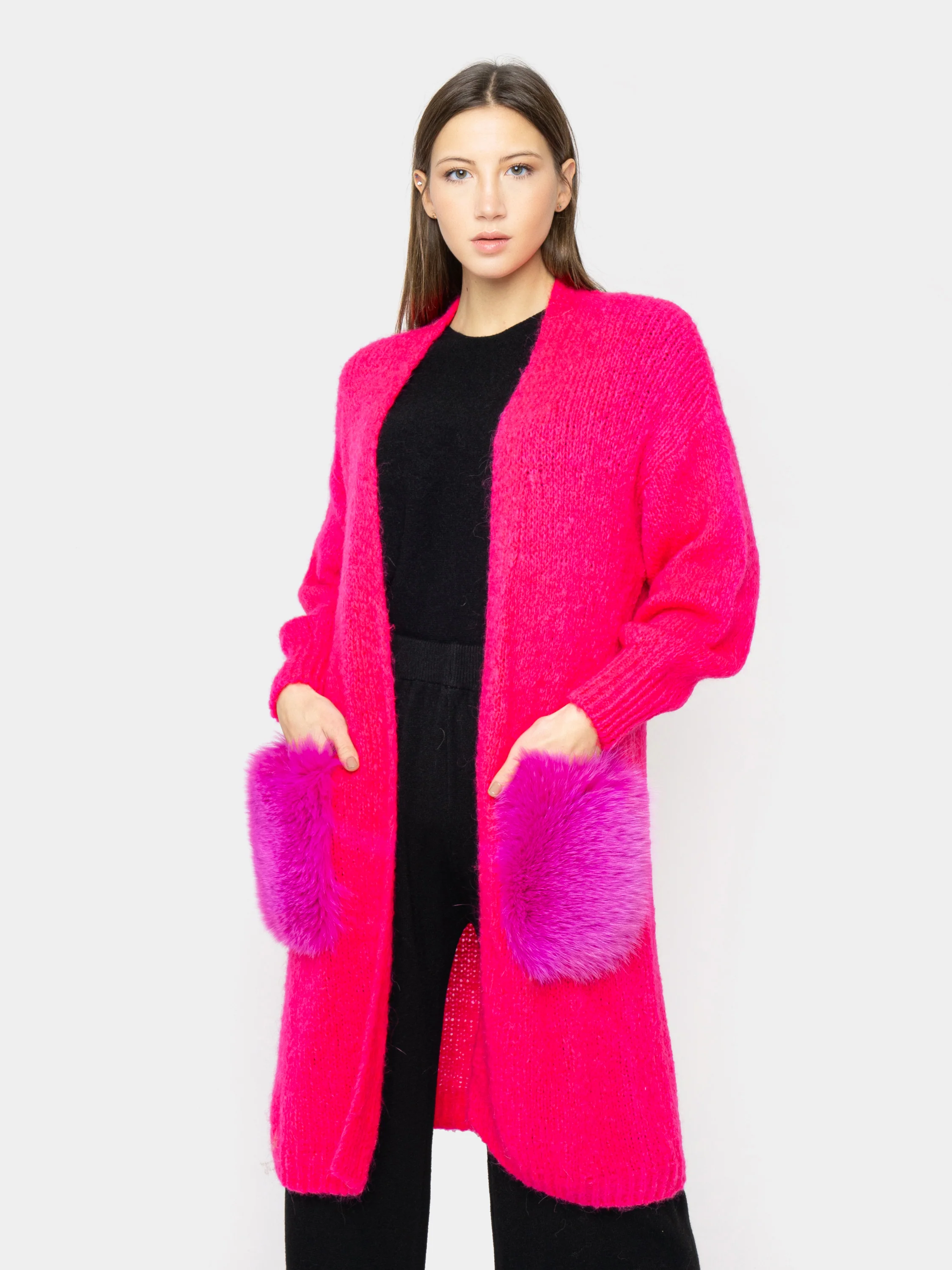 ANVERSA - Cardigan con tasche in volpe (Fucsia) - Image 3
