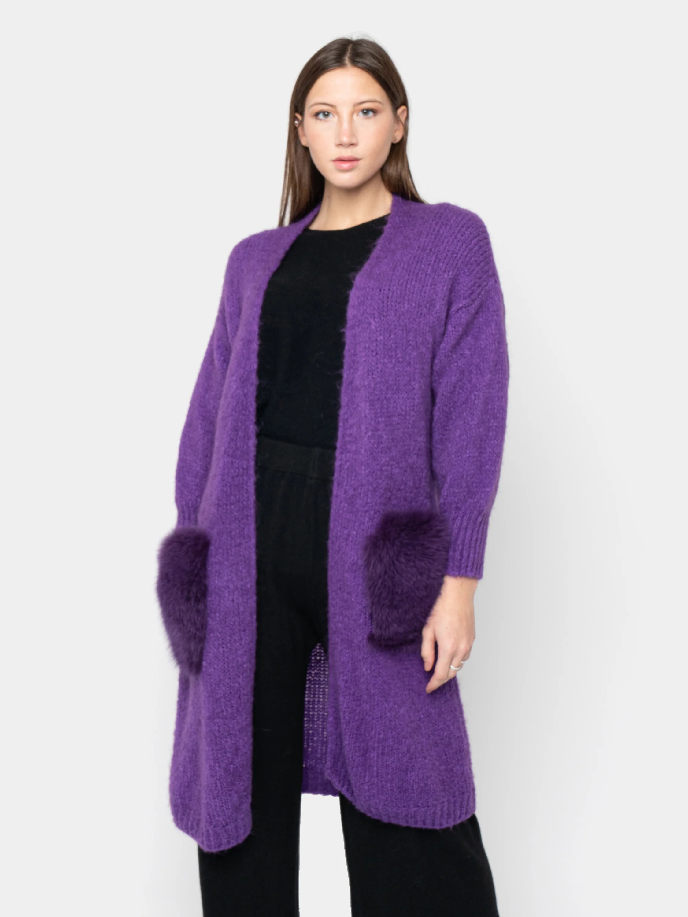 ANVERSA - Cardigan con tasche in volpe (Viola) - Image 3