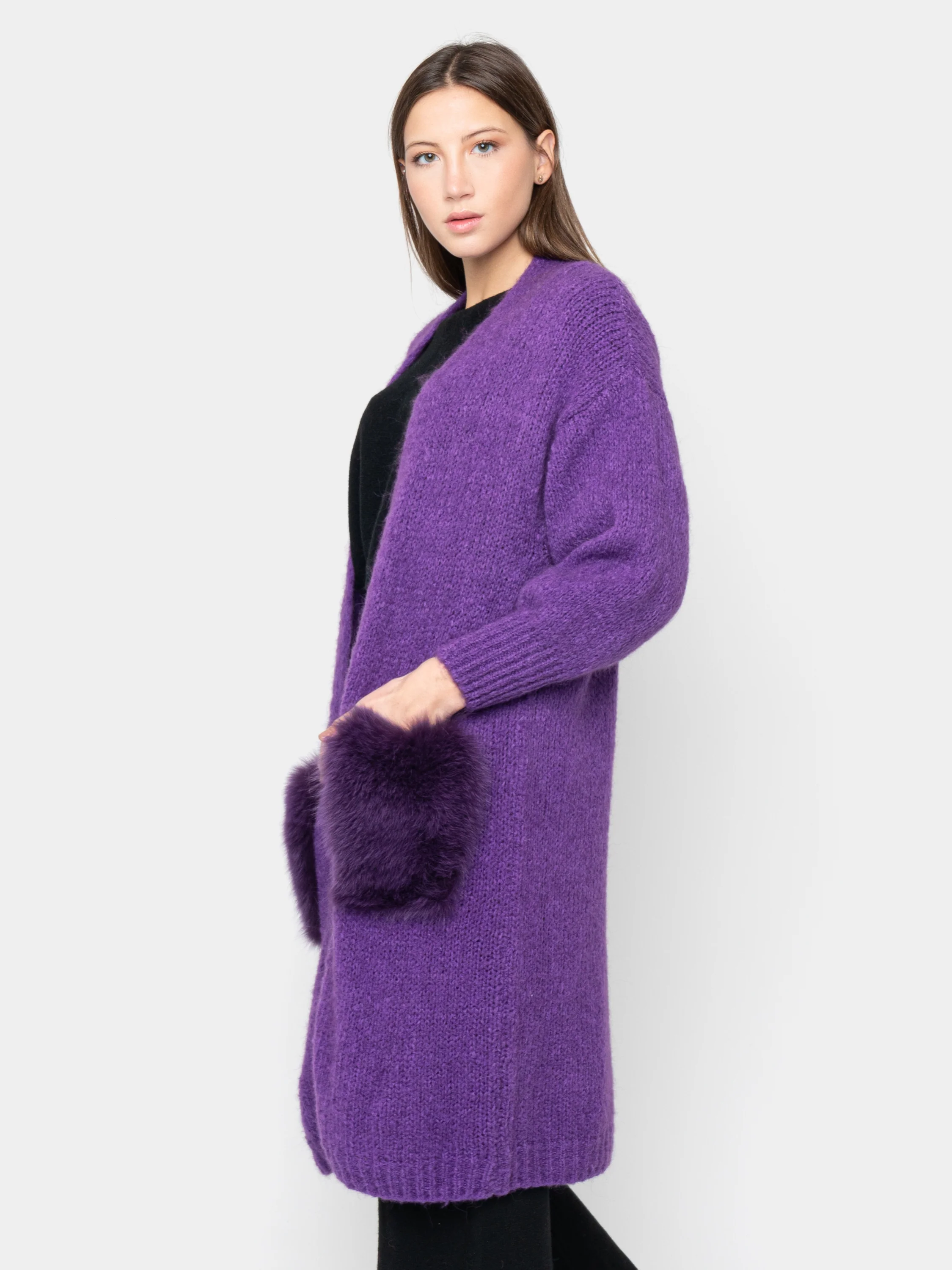 ANVERSA - Cardigan con tasche in volpe (Viola) - Image 4