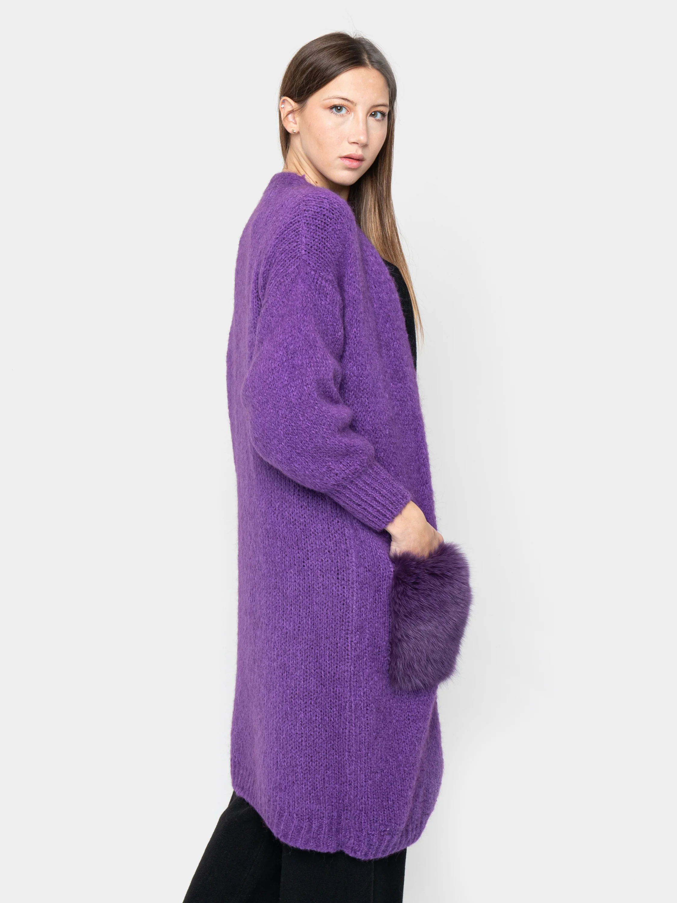 ANVERSA - Cardigan con tasche in volpe (Viola) - Image 5