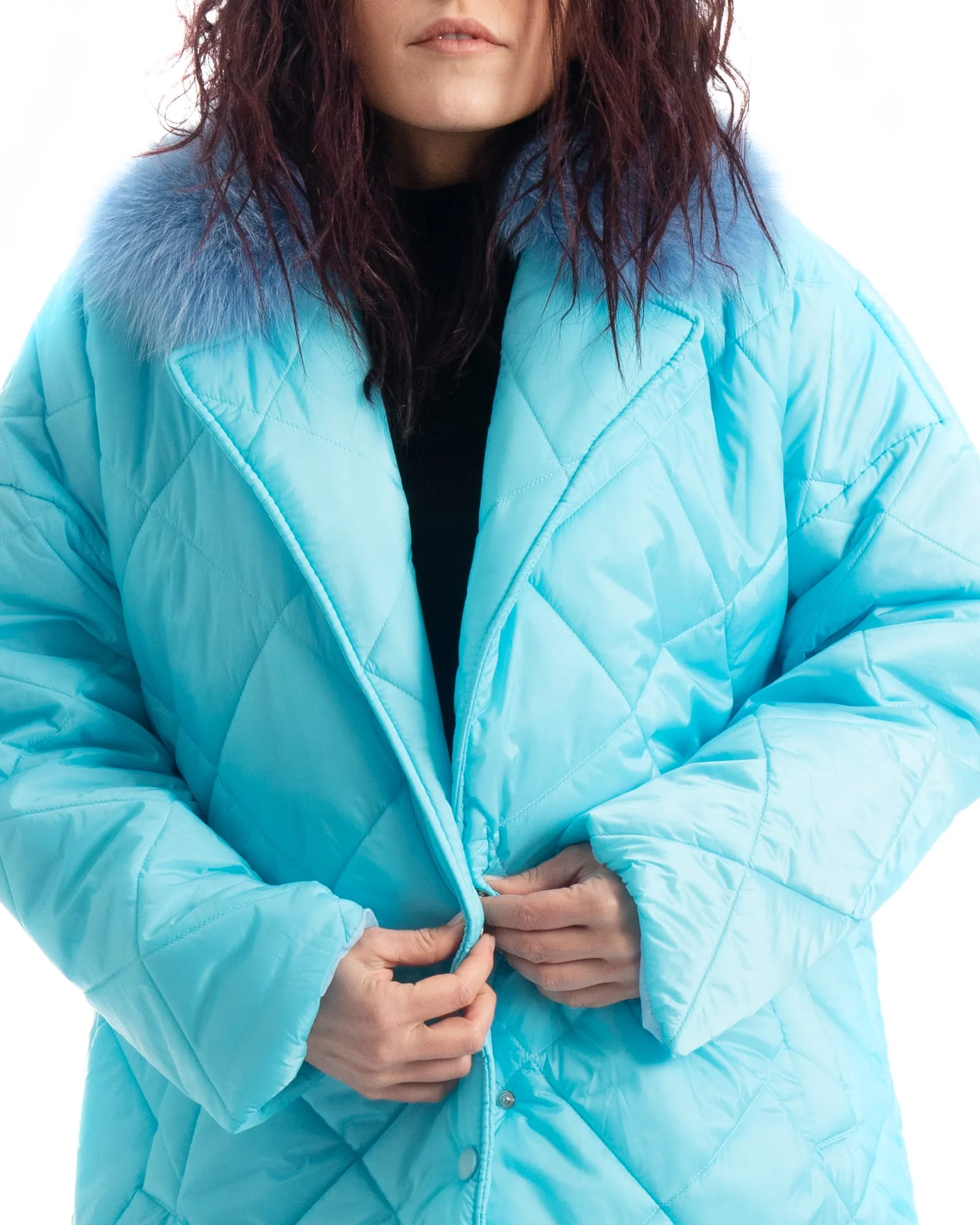 INNSBRUCK - Cappotto cento grammi con bordatura collo in volpe (Azzurro) - Image 12
