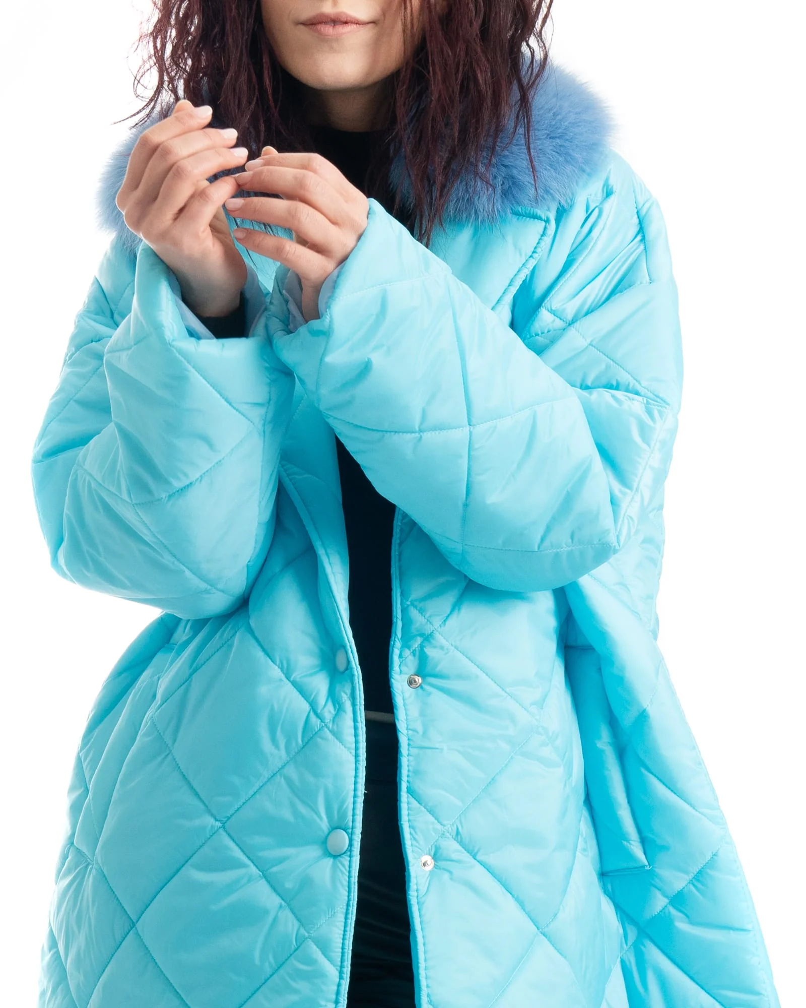 INNSBRUCK - Cappotto cento grammi con bordatura collo in volpe (Azzurro) - Image 13