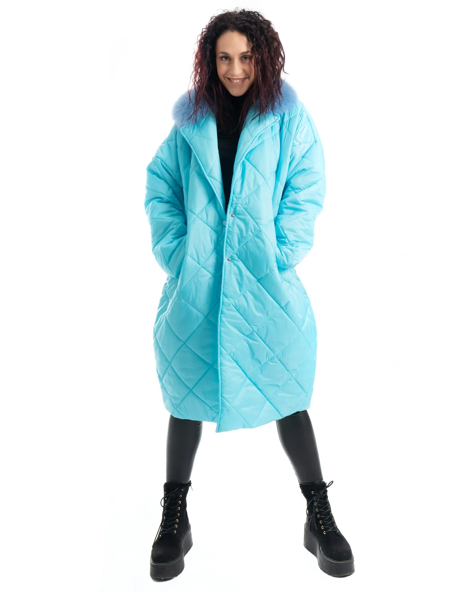INNSBRUCK - Cappotto cento grammi con bordatura collo in volpe (Azzurro) - Image 17