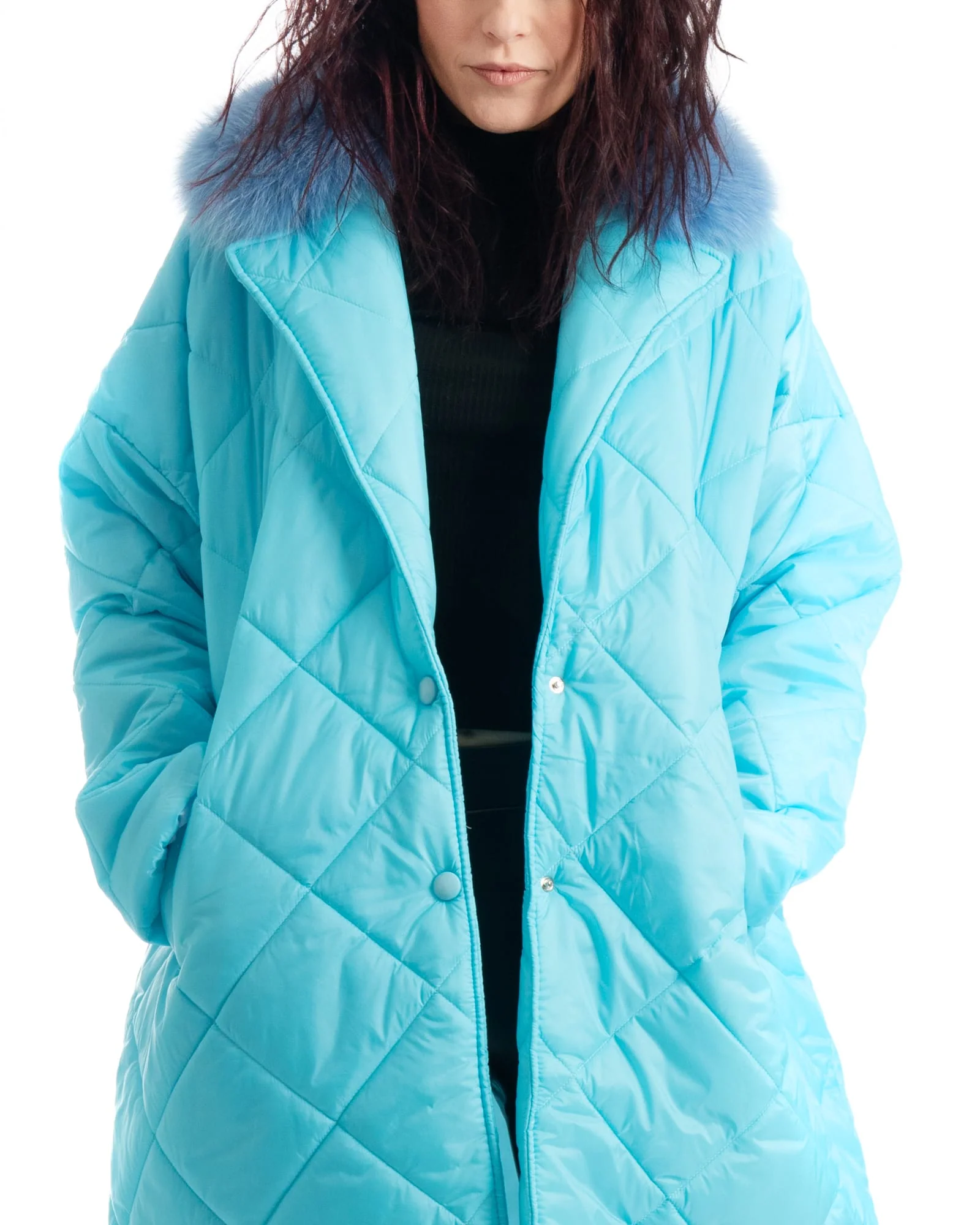 INNSBRUCK - Cappotto cento grammi con bordatura collo in volpe (Azzurro) - Image 18