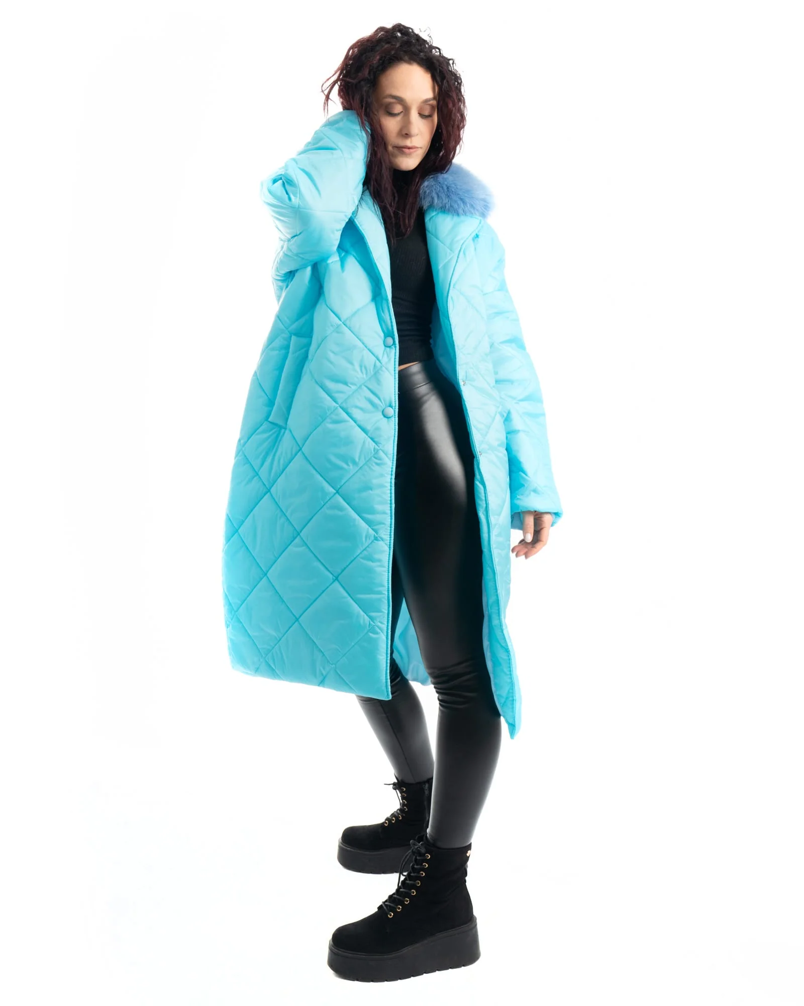 INNSBRUCK - Cappotto cento grammi con bordatura collo in volpe (Azzurro) - Image 5
