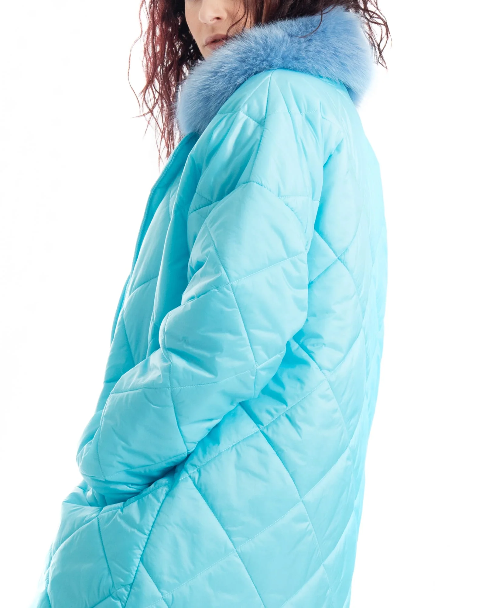 INNSBRUCK - Cappotto cento grammi con bordatura collo in volpe (Azzurro) - Image 7