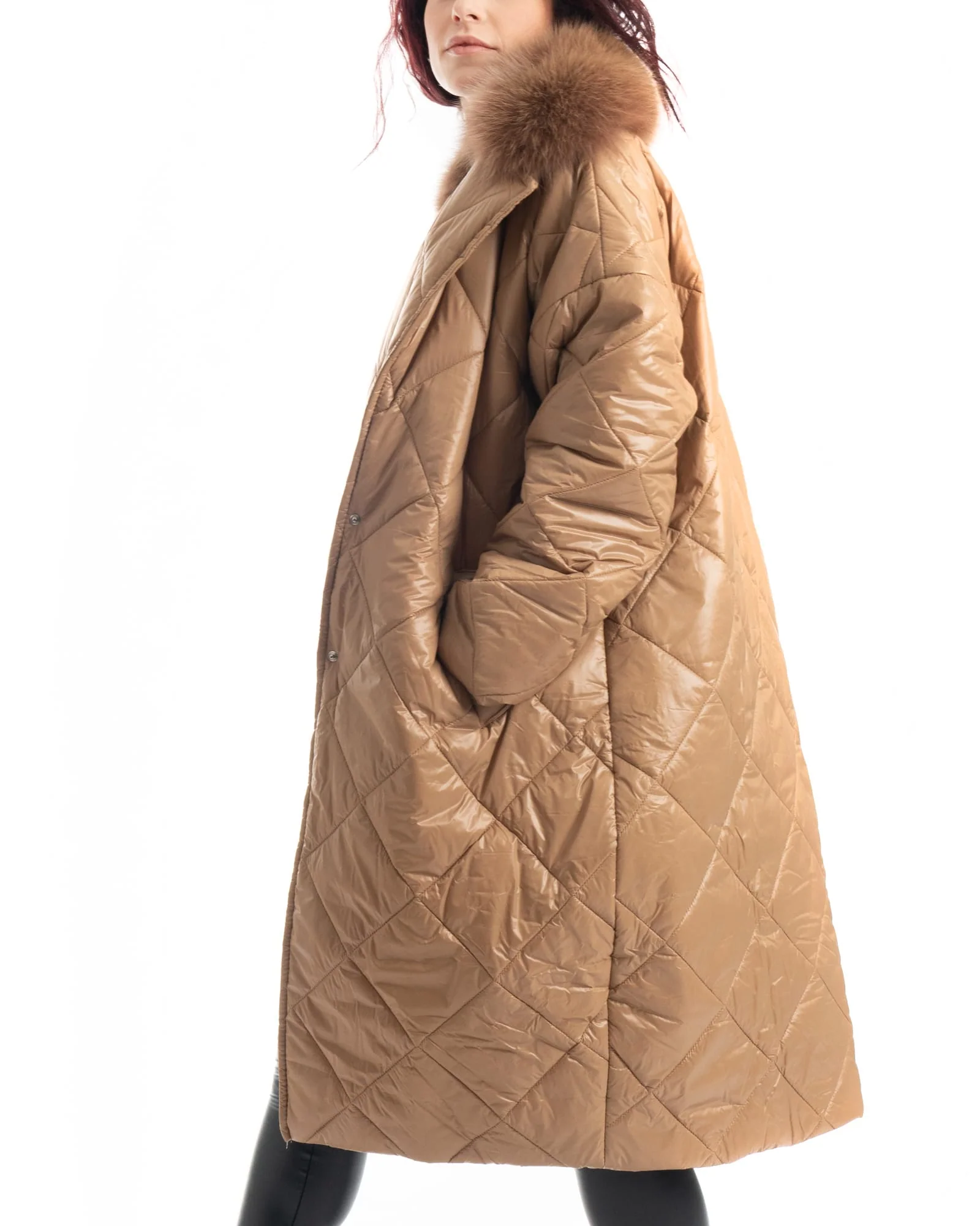 INNSBRUCK - Cappotto cento grammi con bordatura collo in volpe (Beige) - Image 13