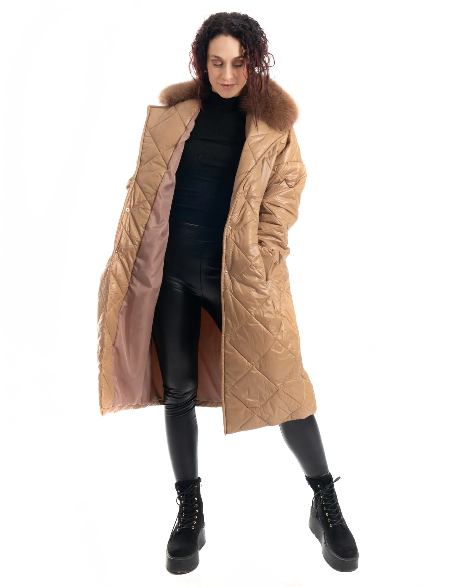 INNSBRUCK - Cappotto cento grammi con bordatura collo in volpe (Beige) - Image 6
