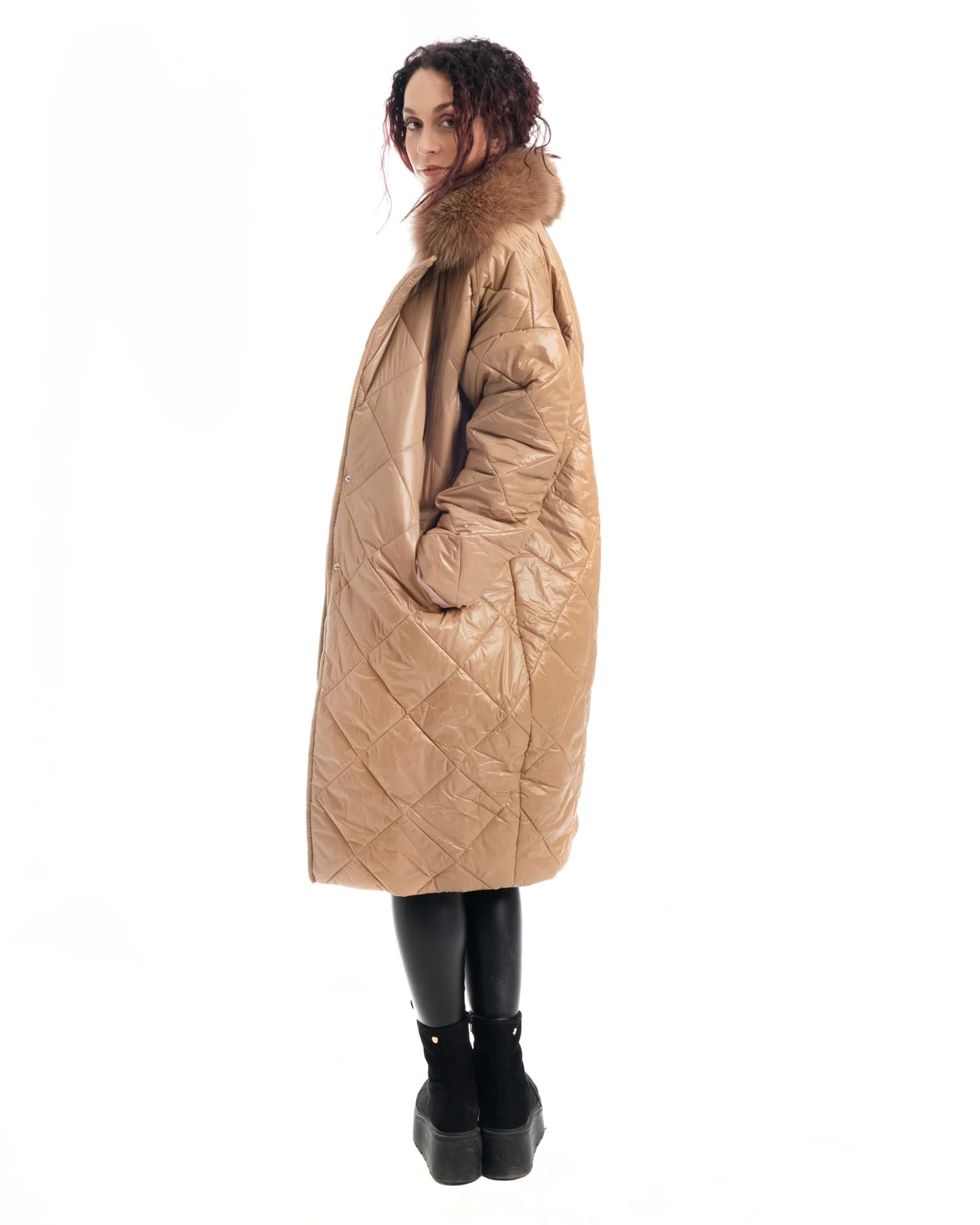 INNSBRUCK - Cappotto cento grammi con bordatura collo in volpe (Beige) - Image 7